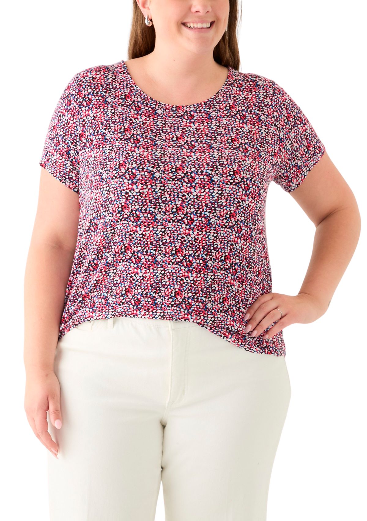 Plus Size Short Sleeve Crew Neck Round High Low T-Shirt