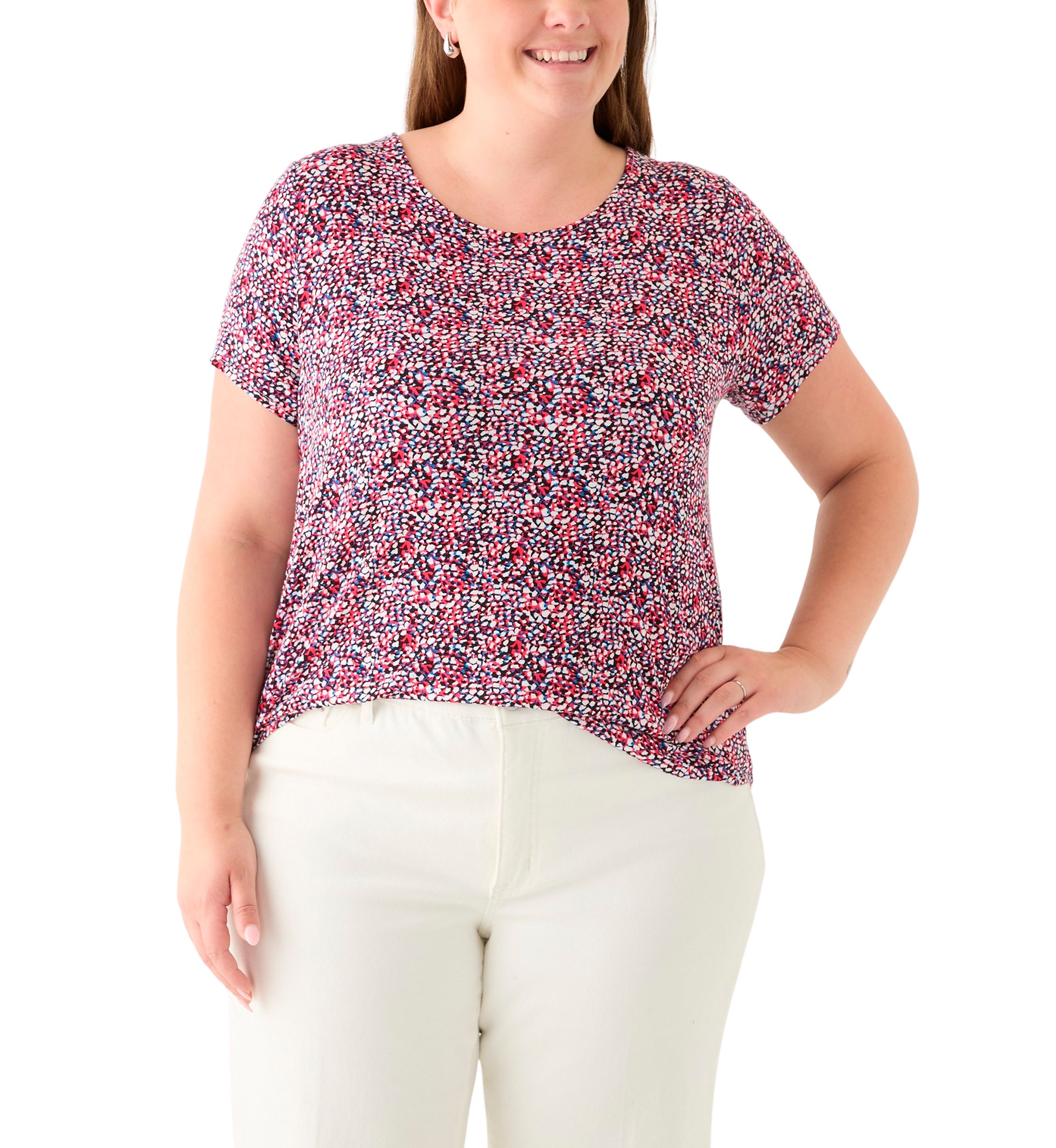 Plus Size Short Sleeve Crew Neck Round High Low T-Shirt