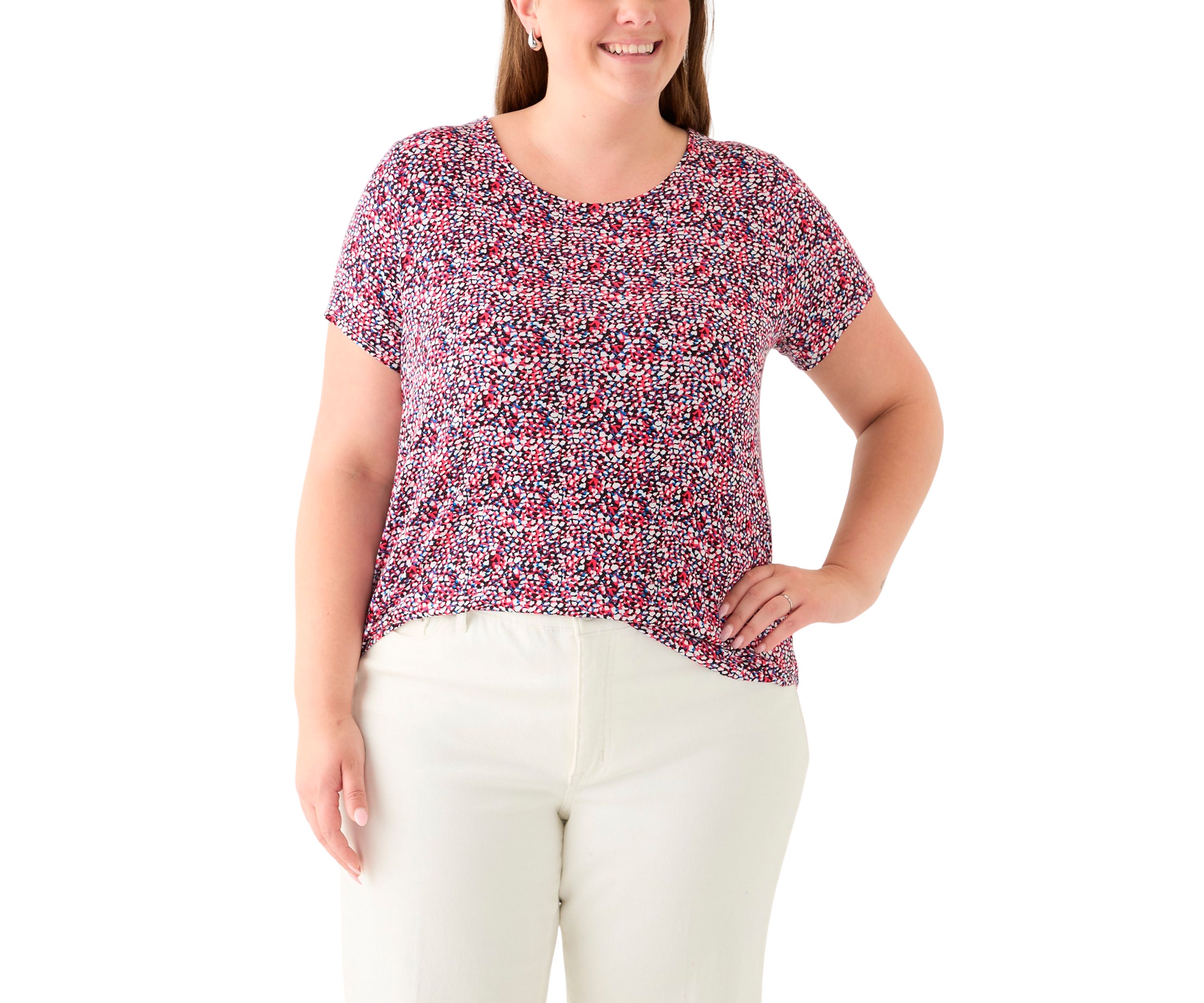 Plus Size Short Sleeve Crew Neck Round High Low T-Shirt