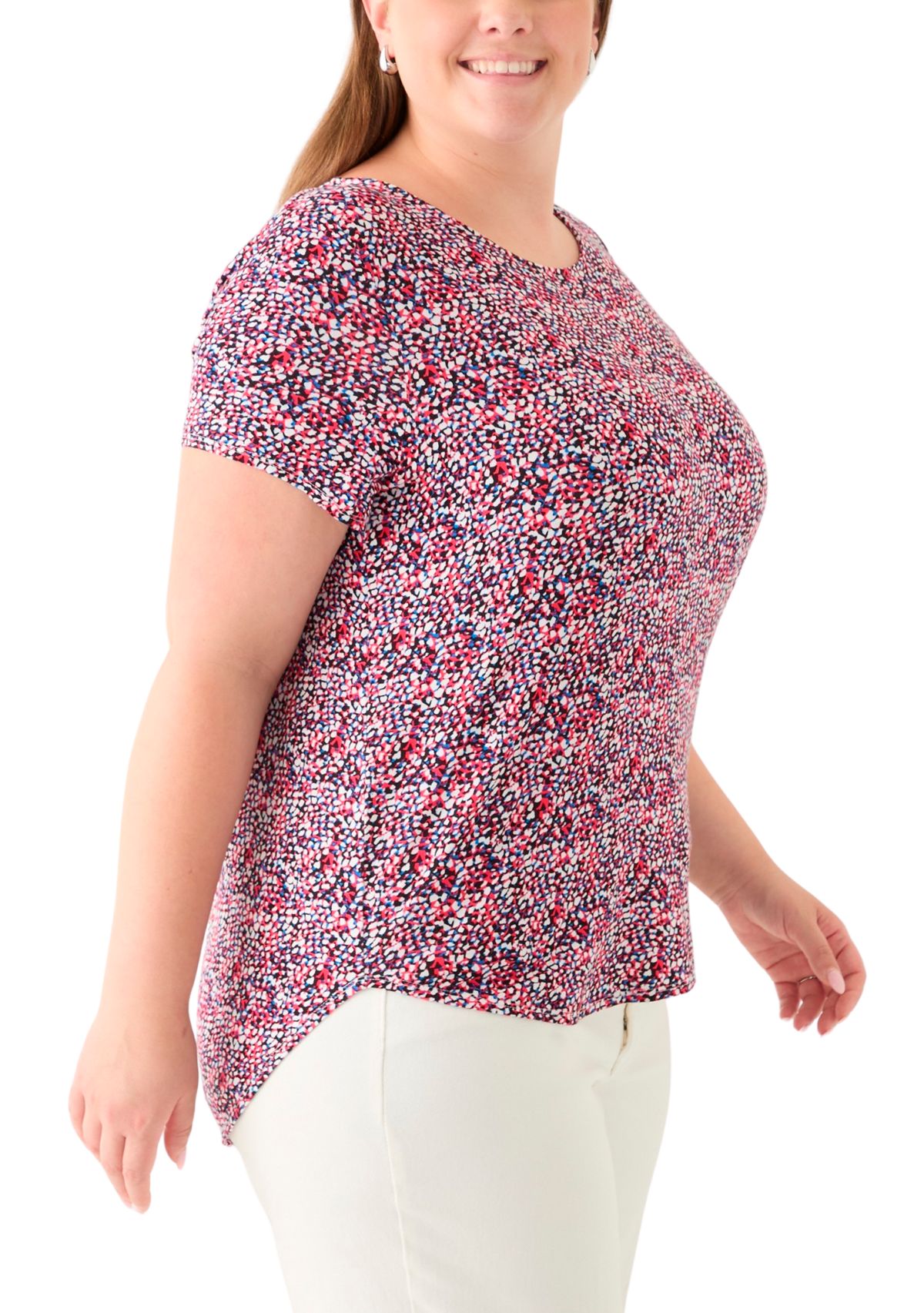 Plus Size Short Sleeve Crew Neck Round High Low T-Shirt