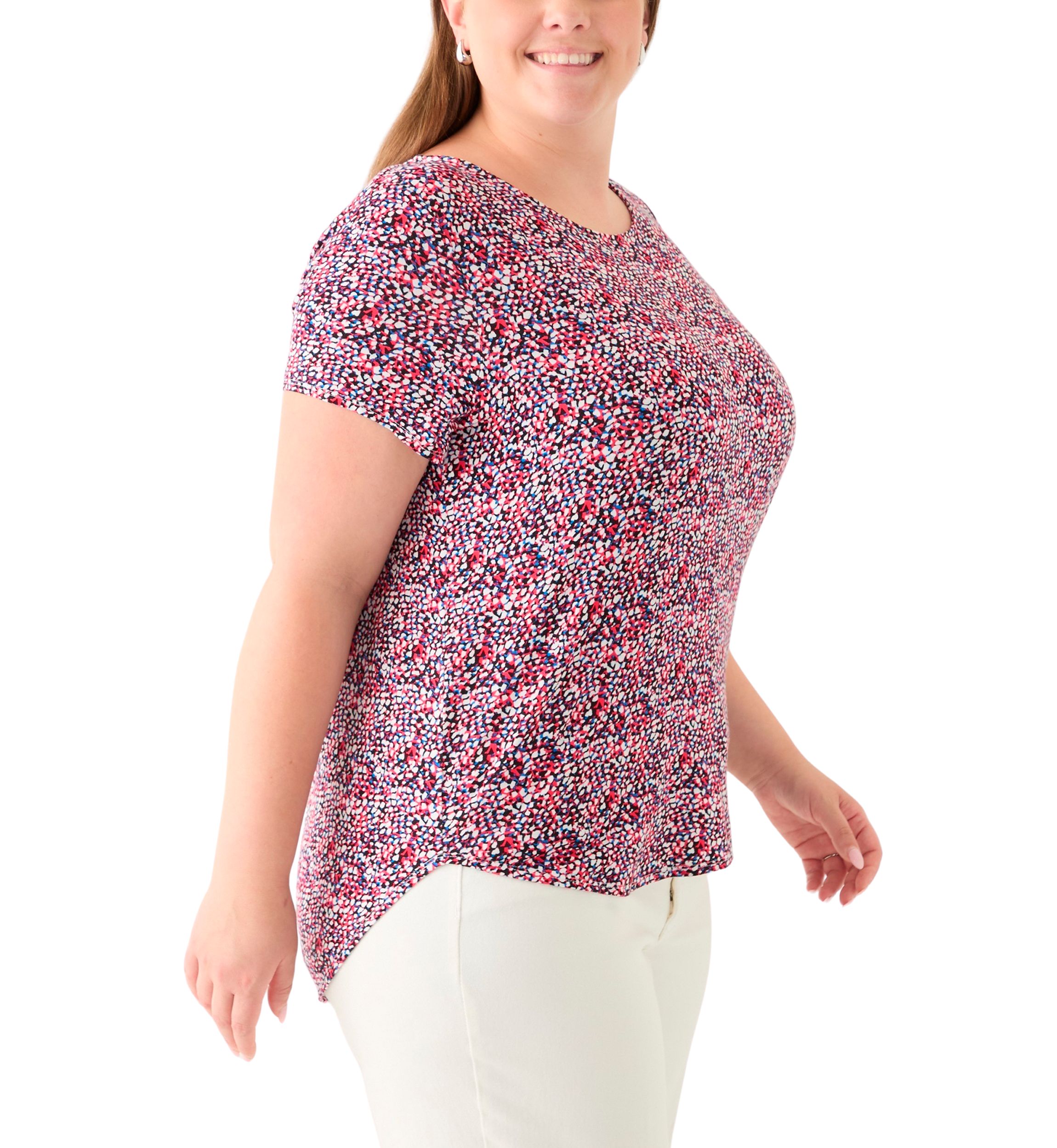 Plus Size Short Sleeve Crew Neck Round High Low T-Shirt
