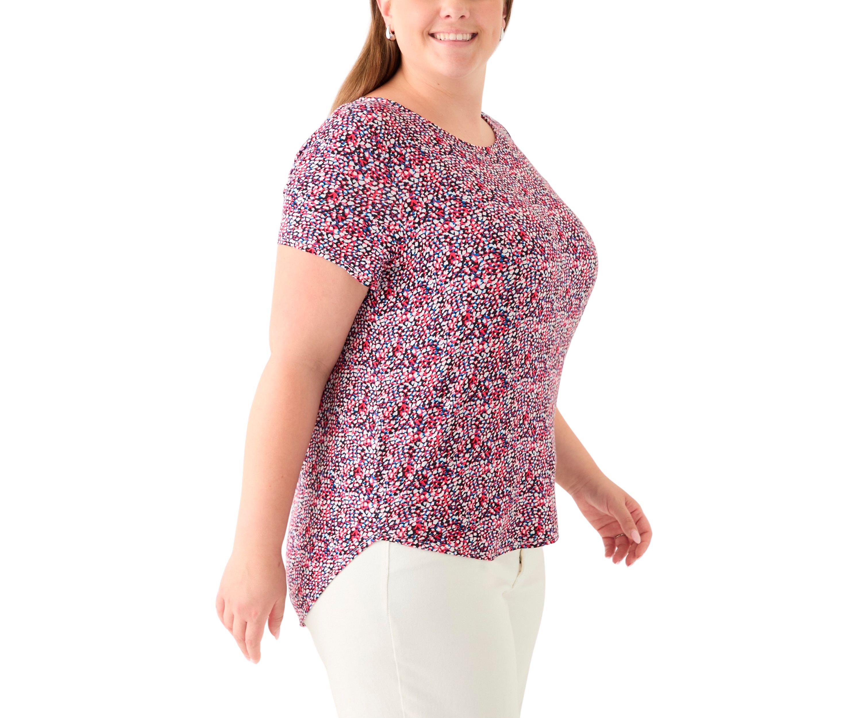 Plus Size Short Sleeve Crew Neck Round High Low T-Shirt