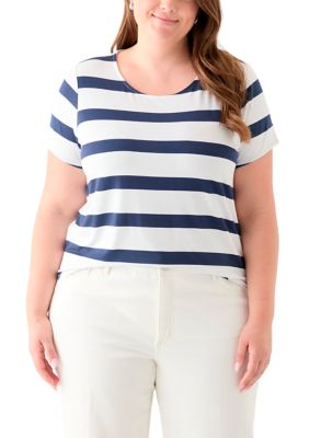 PHILOSOPHY BY REPUBLIC Women's Plus Size Short Sleeve Crew Neck Round High Low T-Shirt