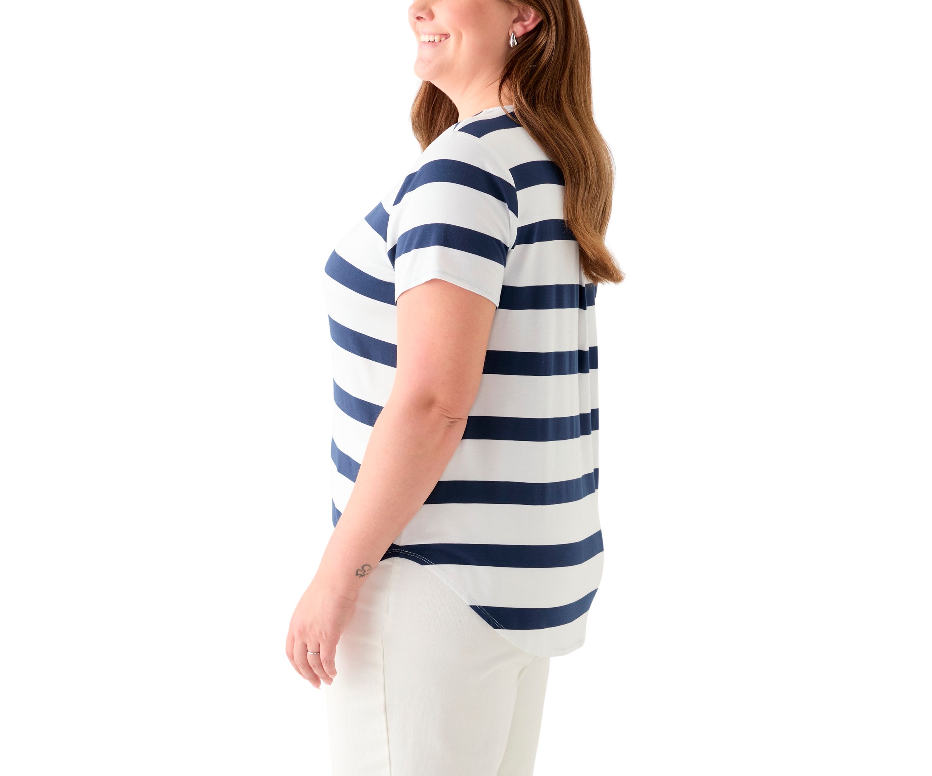 Plus Size Short Sleeve Crew Neck Round High Low T-Shirt