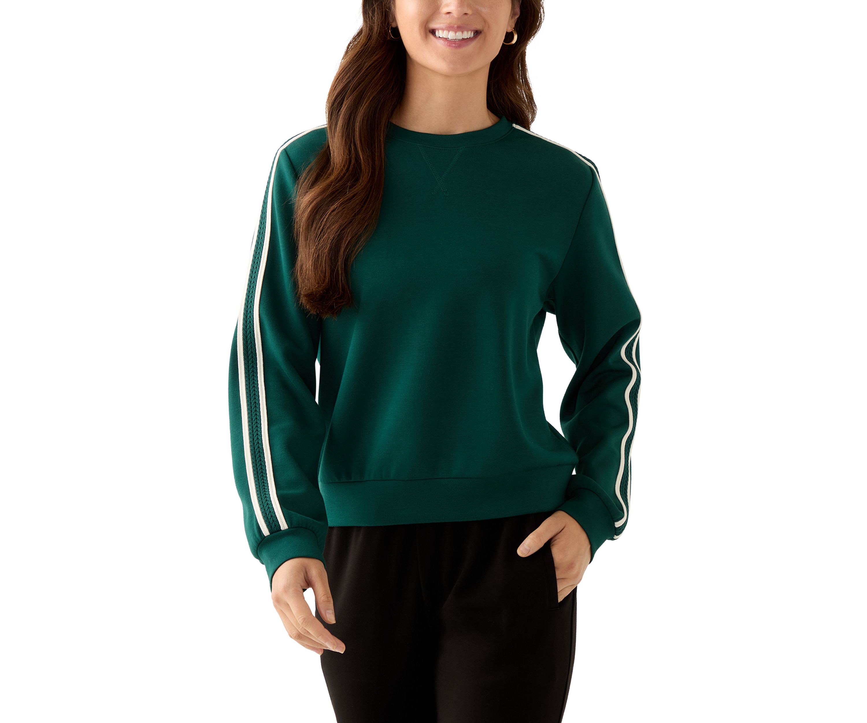 Petite Long Sleeve Crew Neck Sweater with Trim