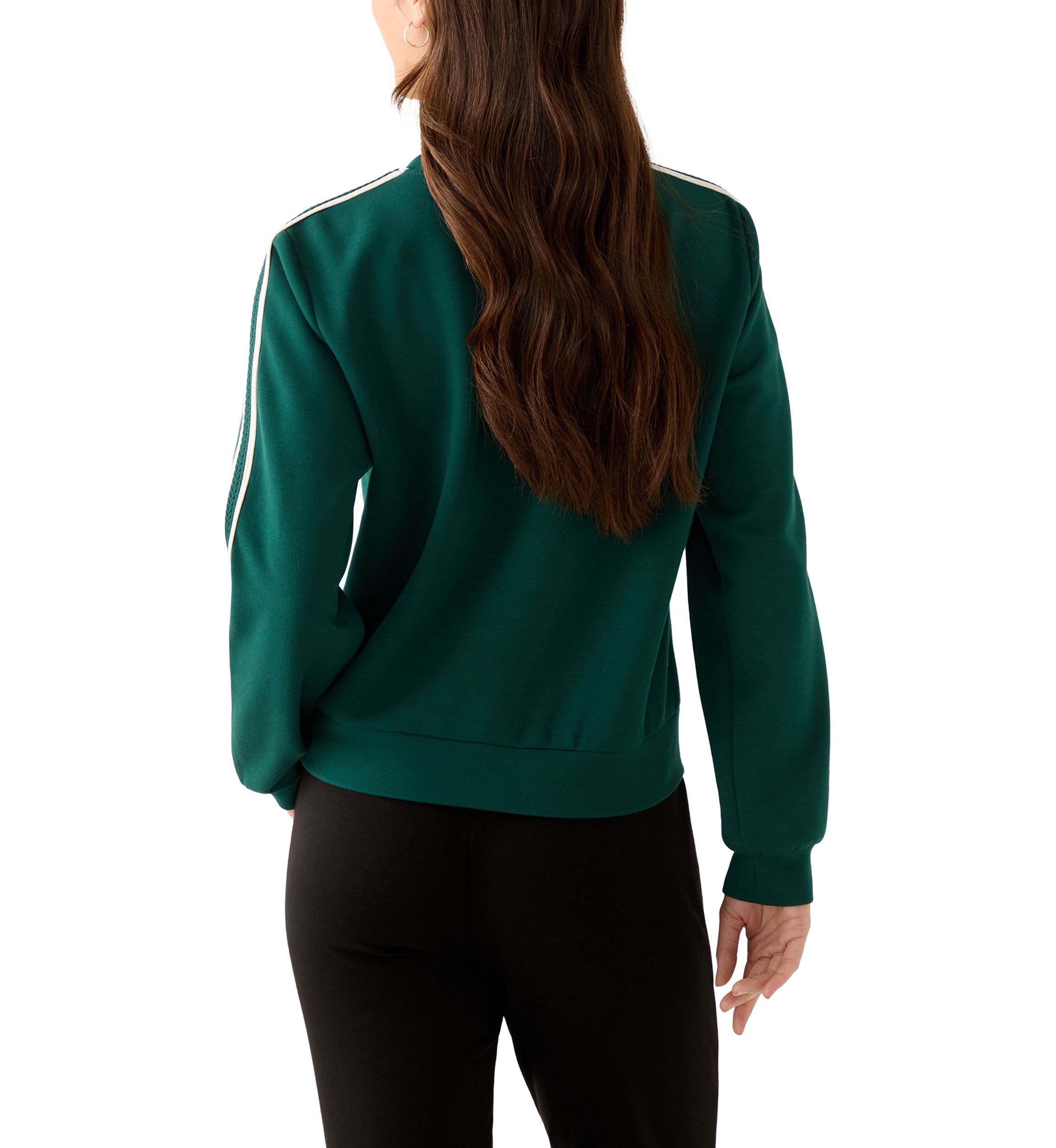 Petite Long Sleeve Crew Neck Sweater with Trim