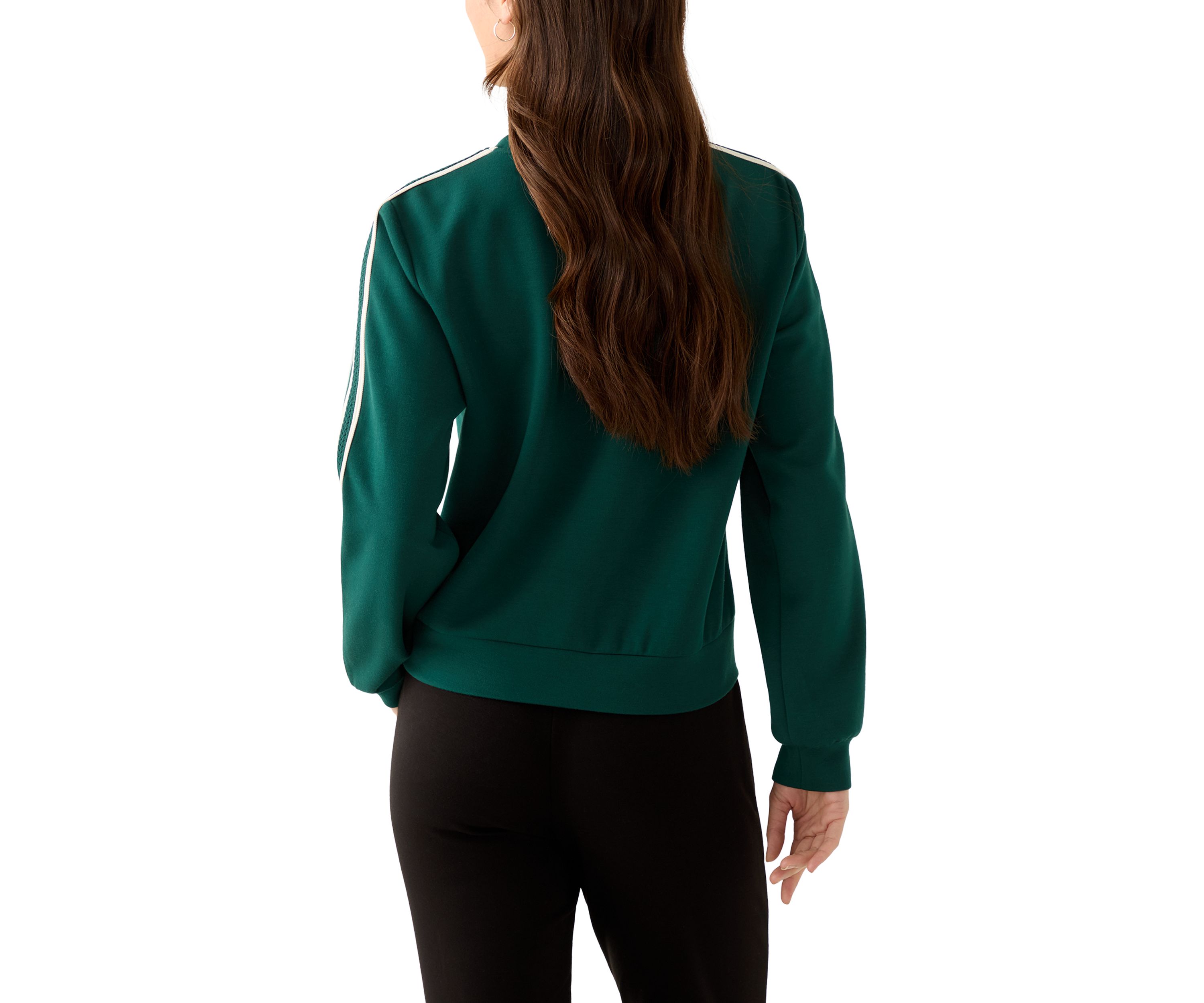 Petite Long Sleeve Crew Neck Sweater with Trim