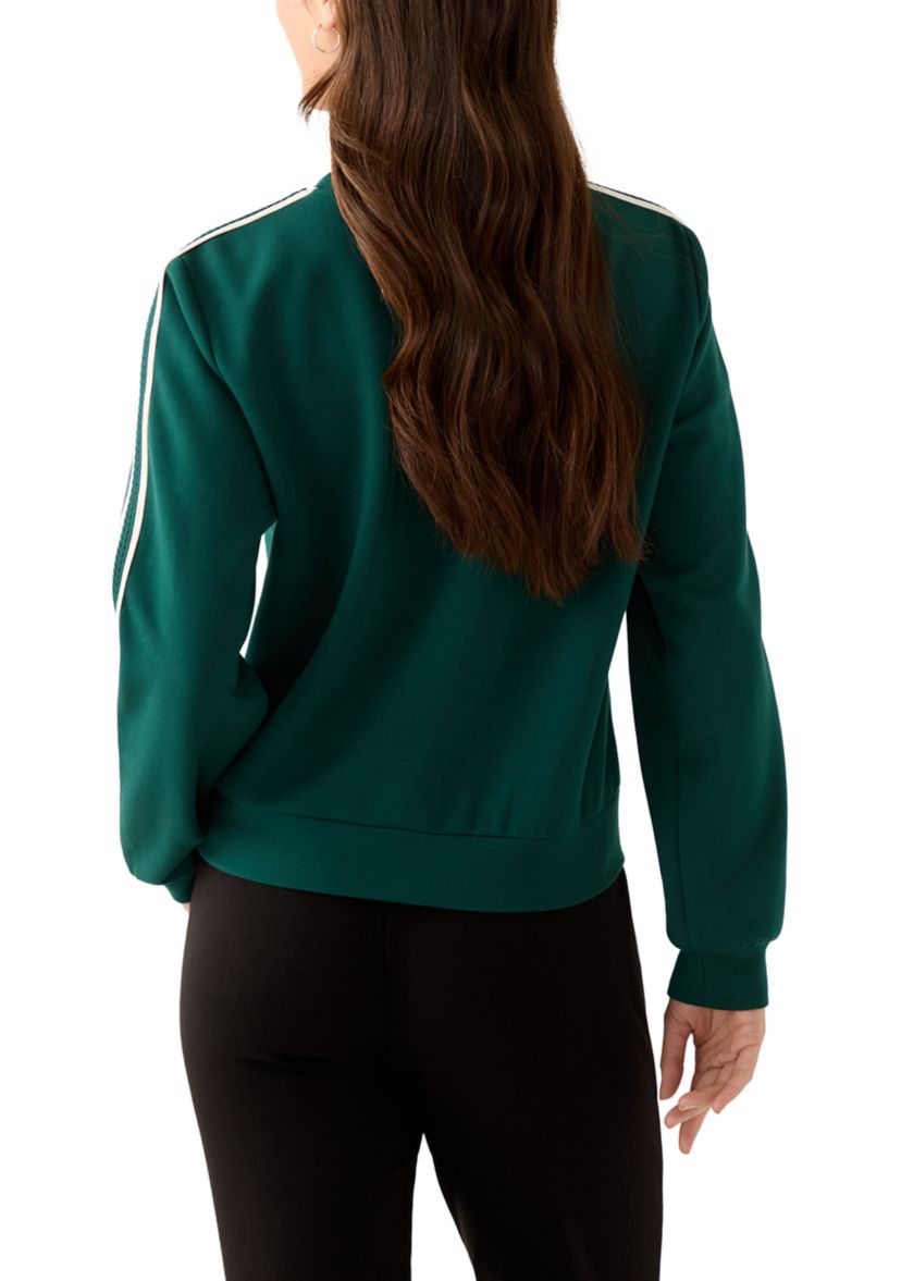 Petite Long Sleeve Crew Neck Sweater with Trim