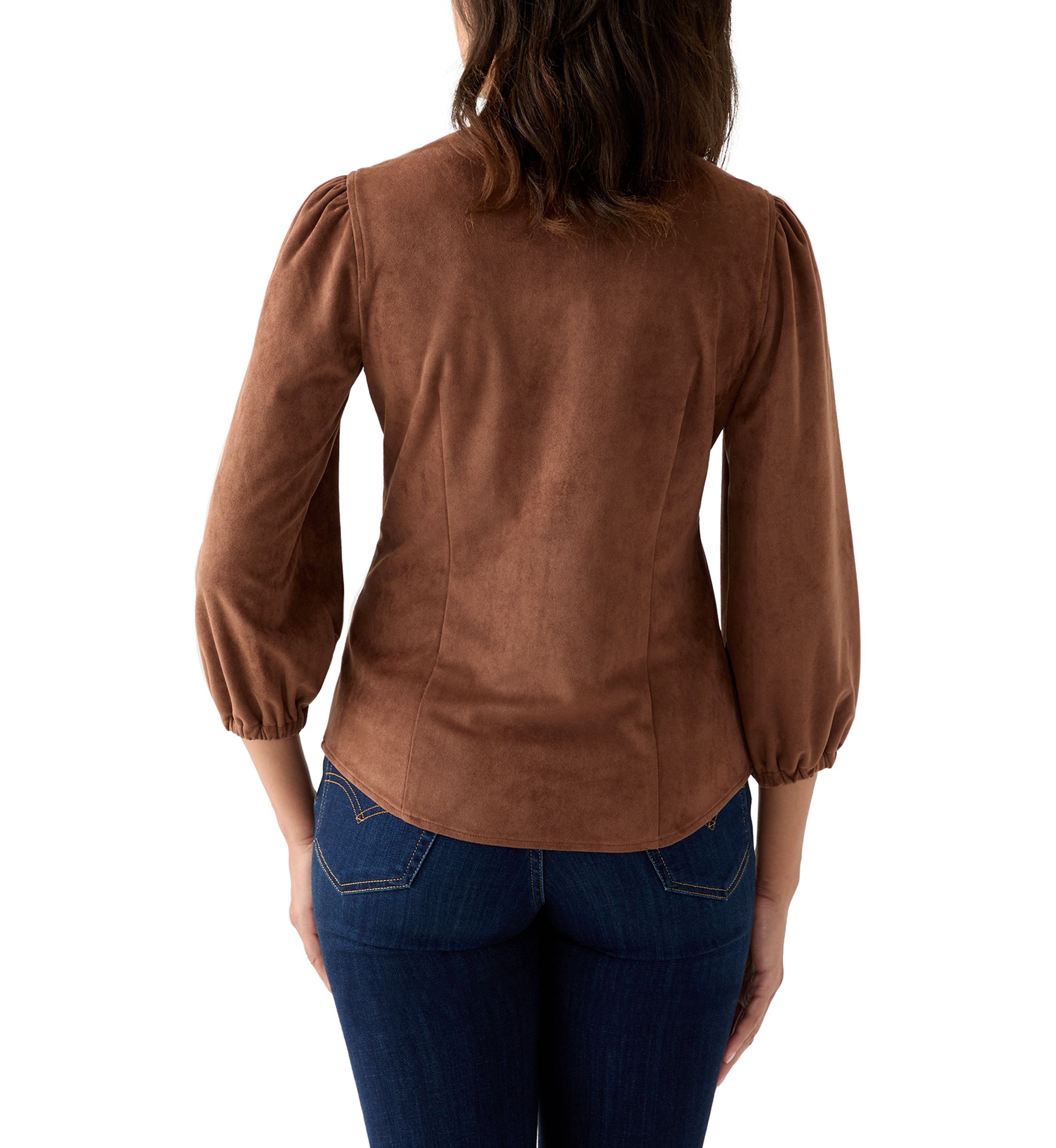 Womens 3/4 Sleeve Vegan Suede Button Front Shirt