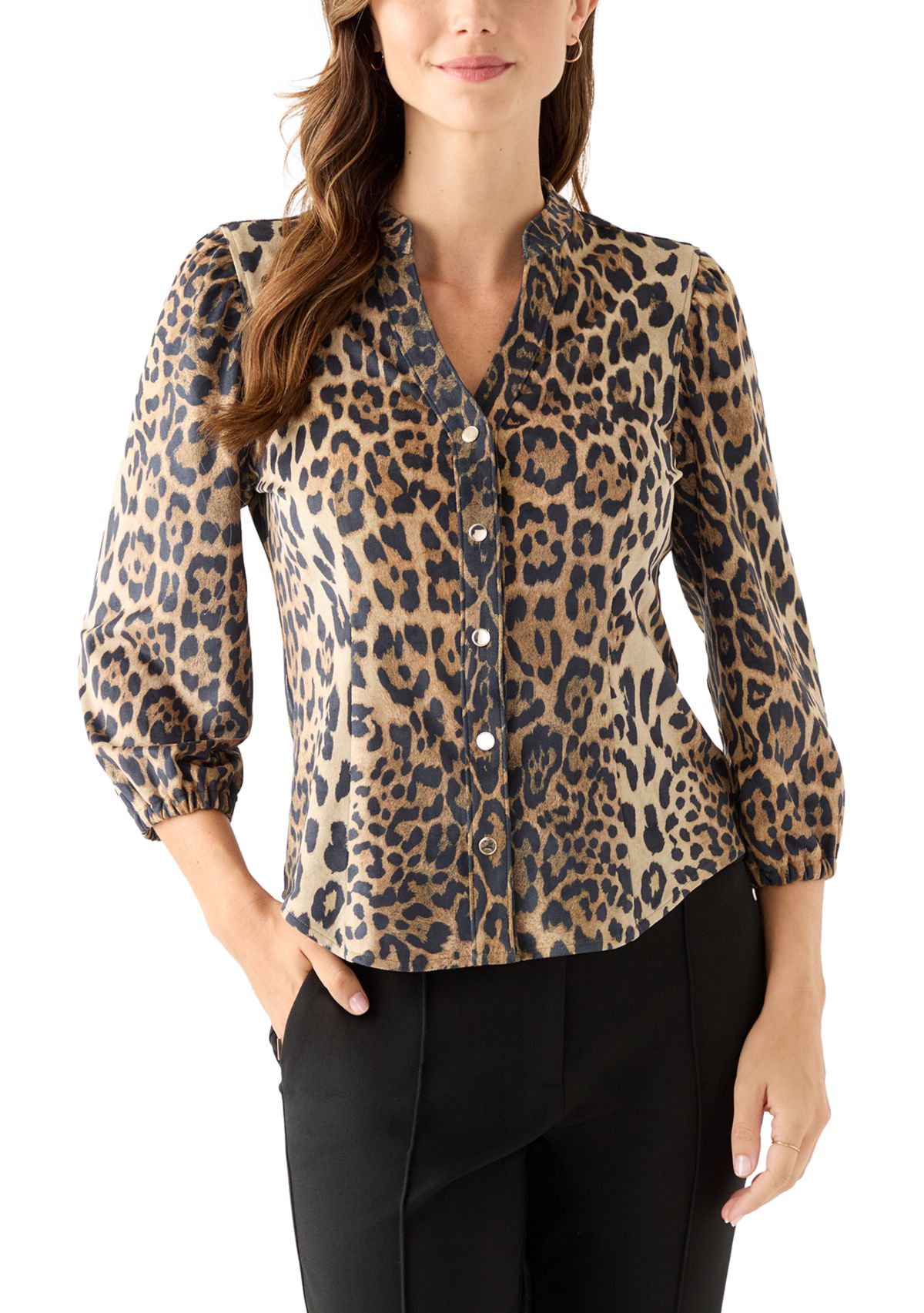 Womens 3/4 Sleeve Vegan Suede Shirt