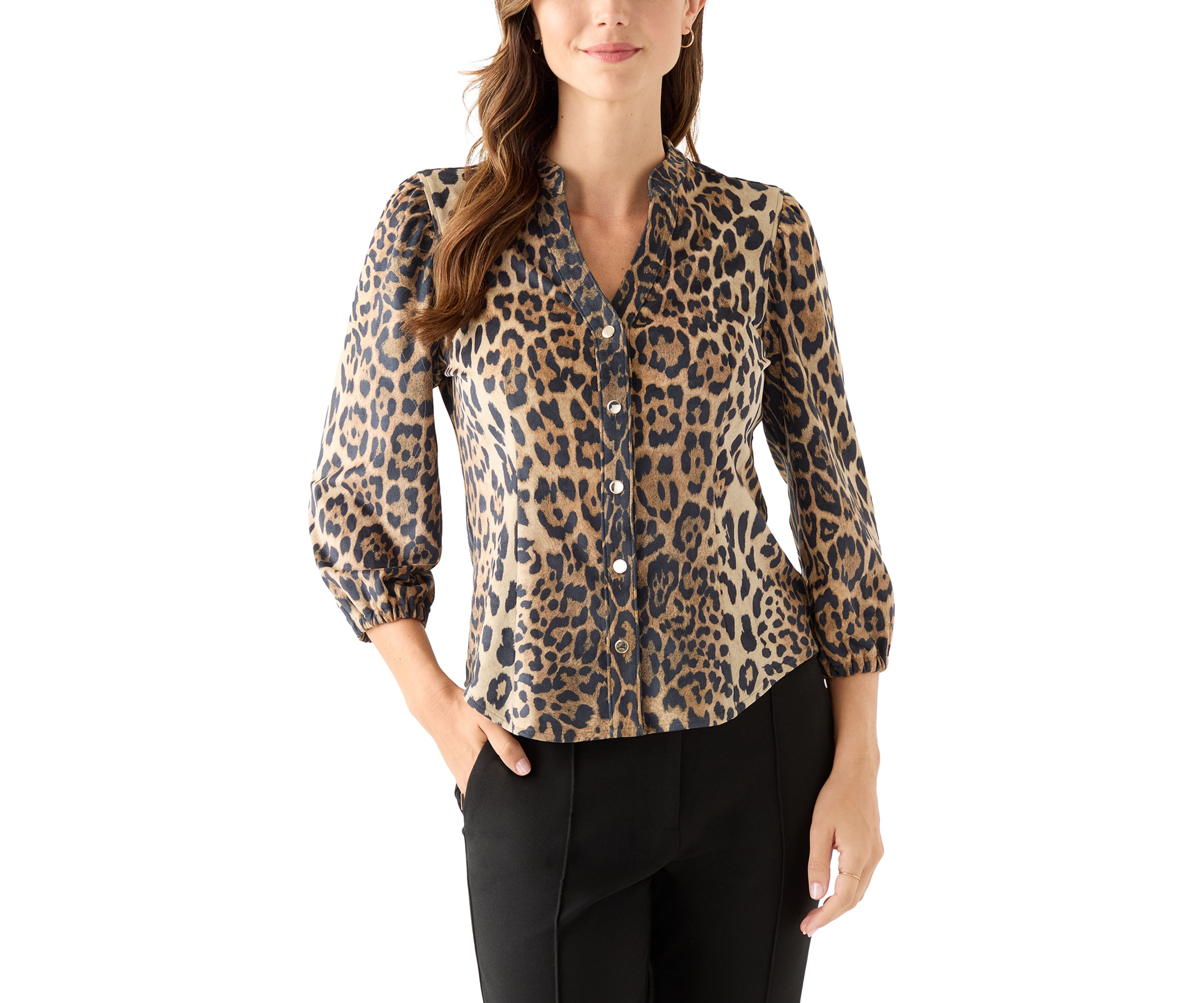Womens 3/4 Sleeve Vegan Suede Shirt