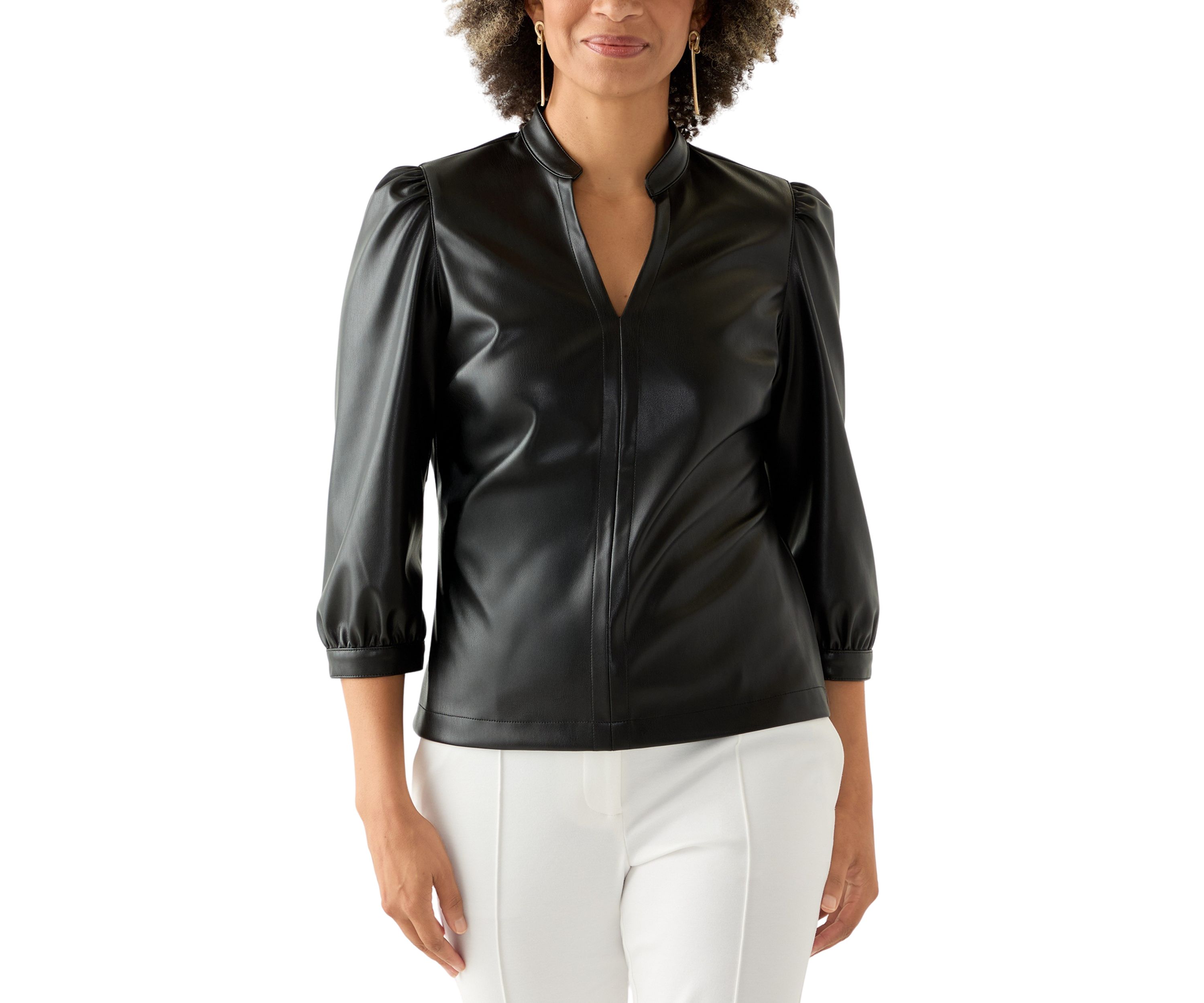 Womens Split Neck Vegan Leather Shirt 