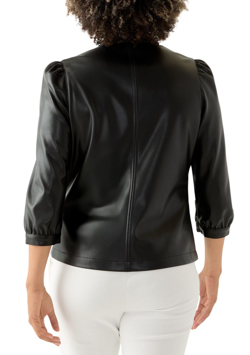 Womens Split Neck Vegan Leather Shirt 