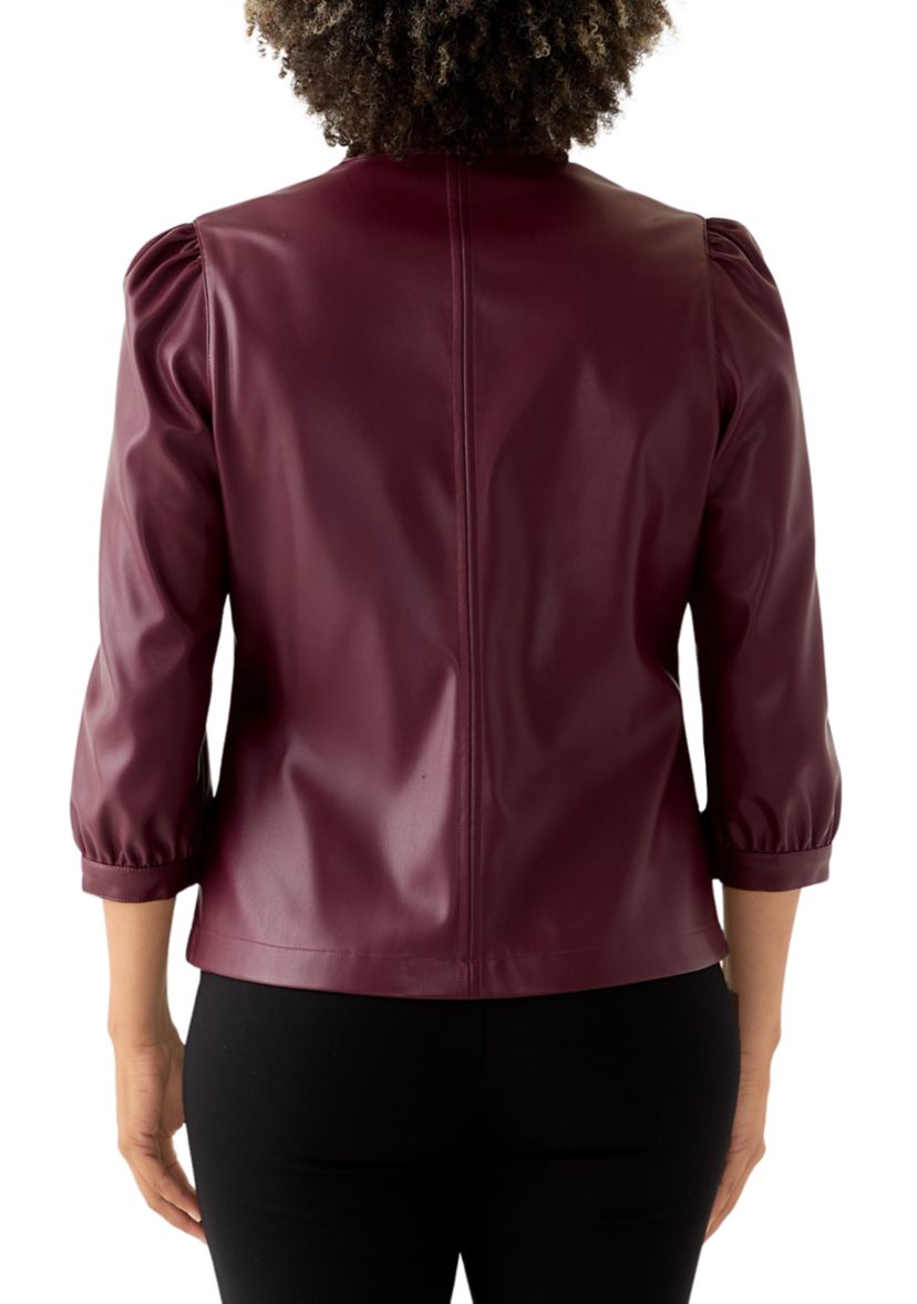 Womens Split Neck Vegan Leather Shirt 