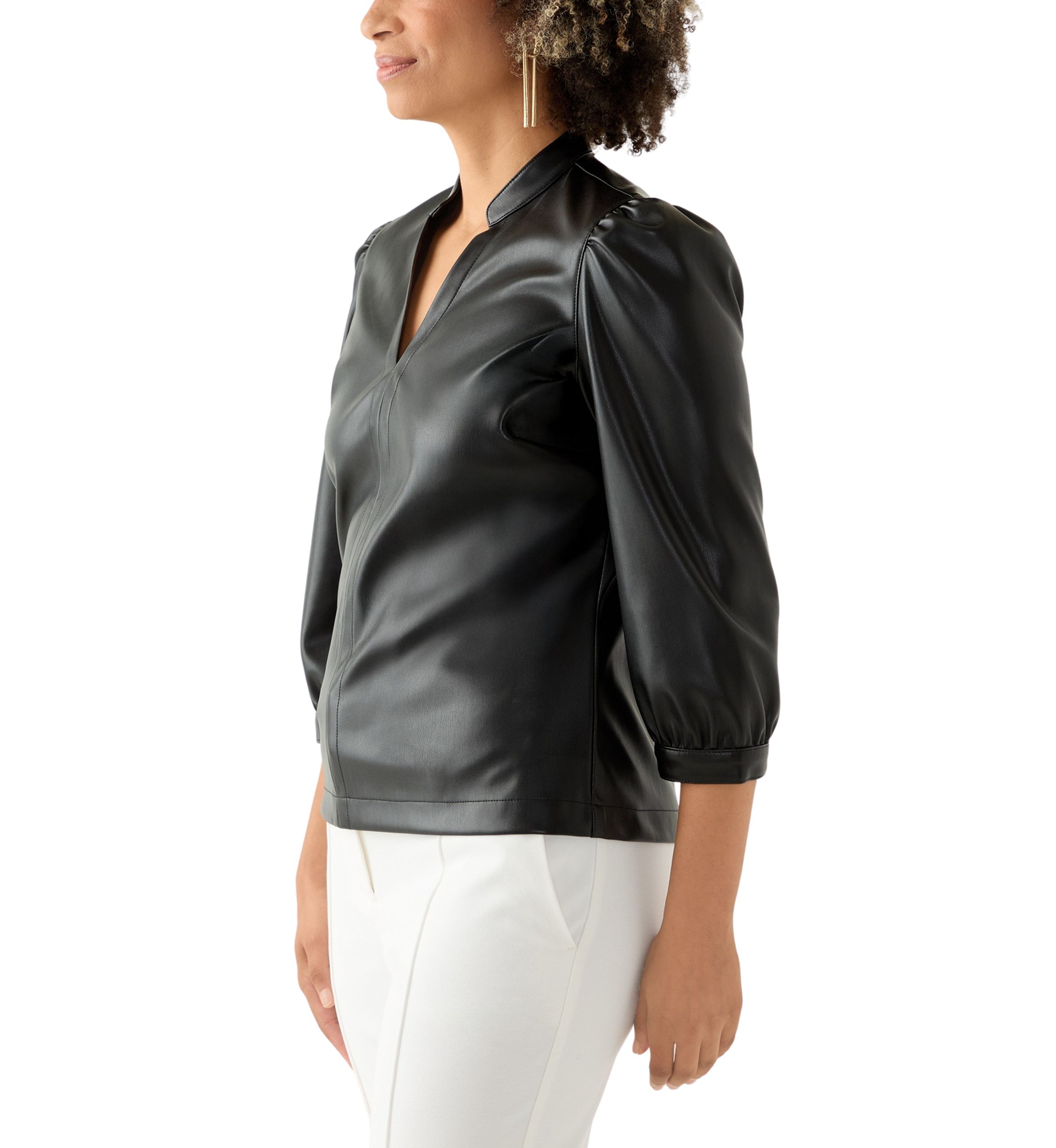 Womens Split Neck Vegan Leather Shirt 