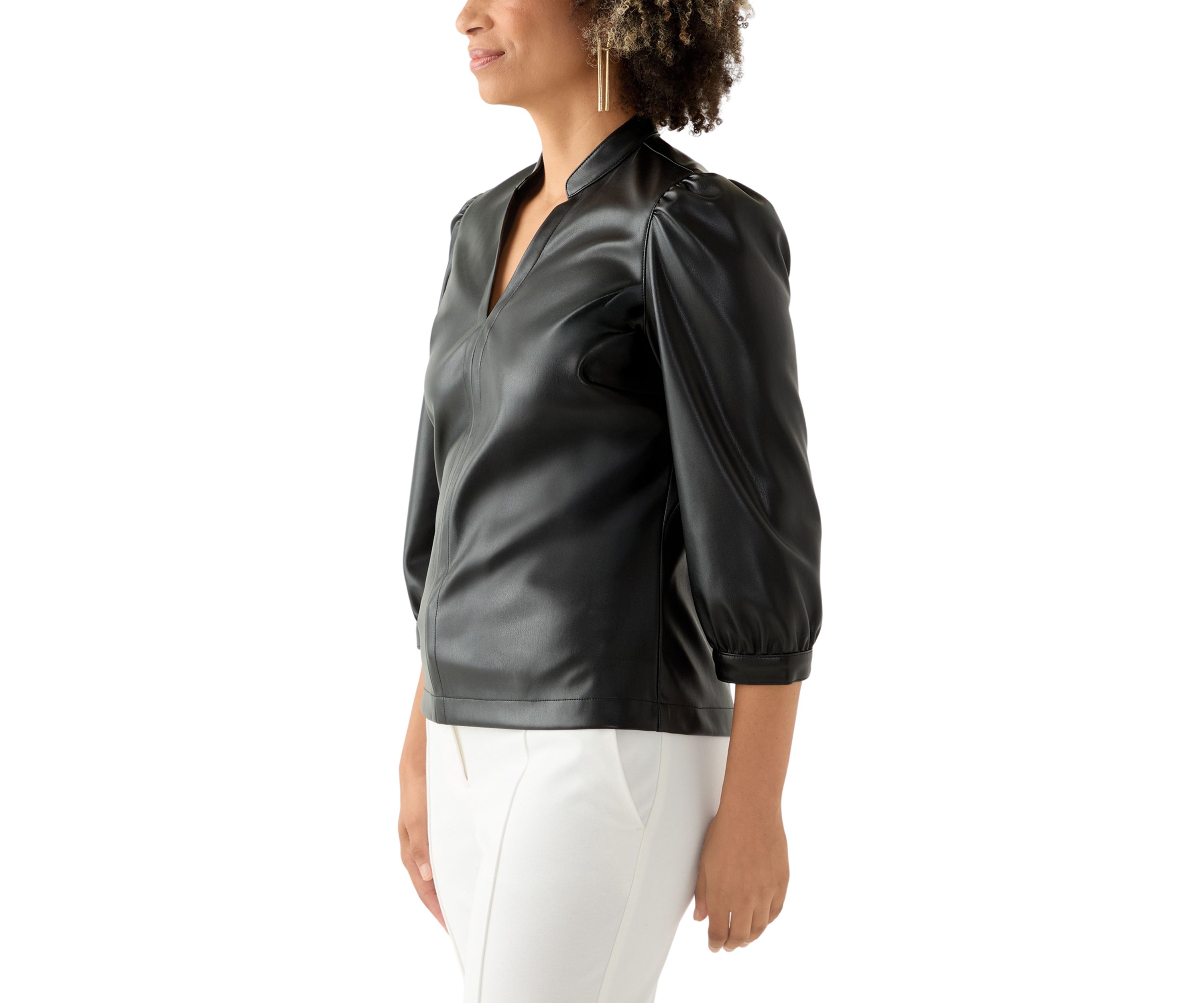 Womens Split Neck Vegan Leather Shirt 