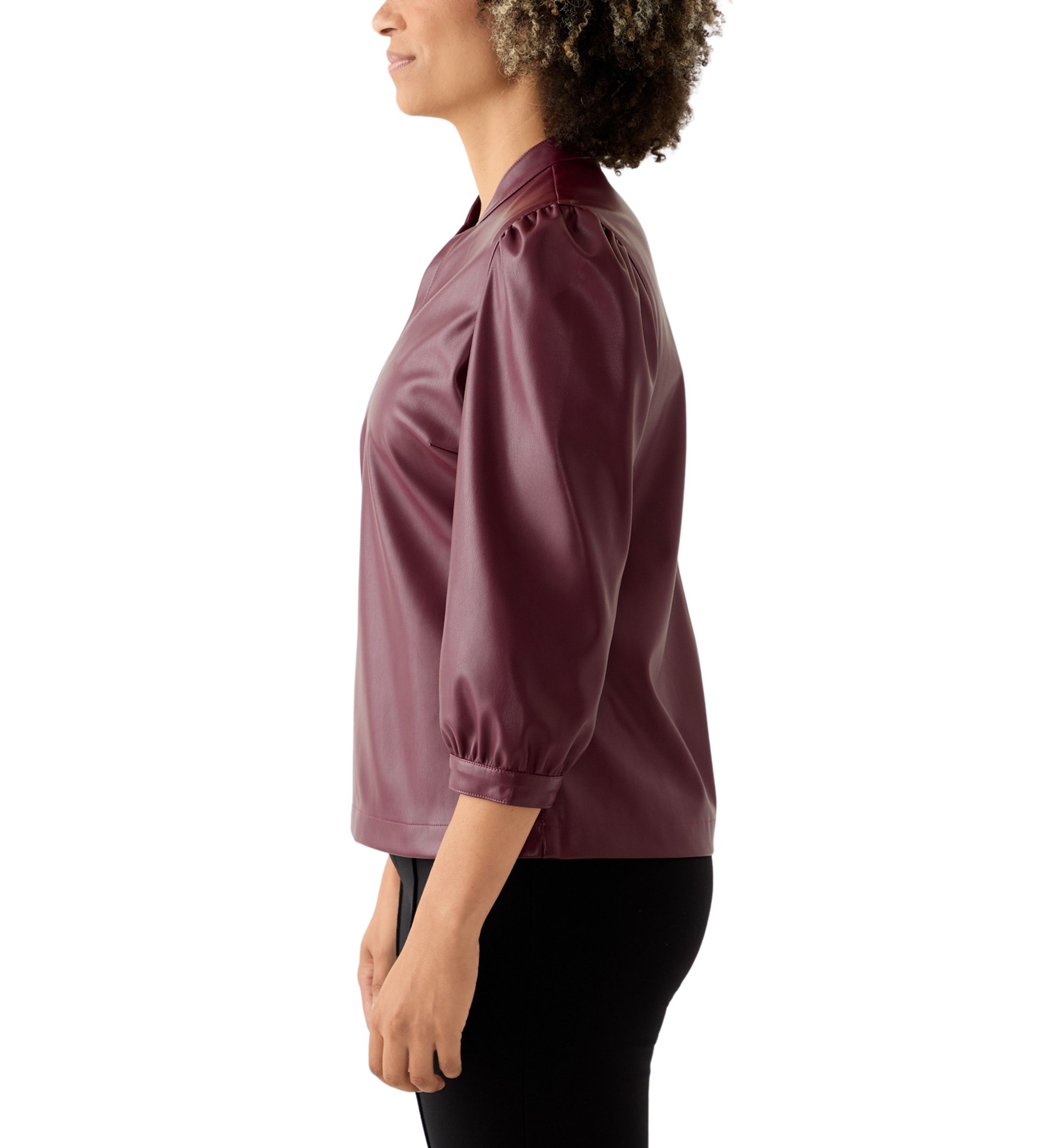 Womens Split Neck Vegan Leather Shirt 