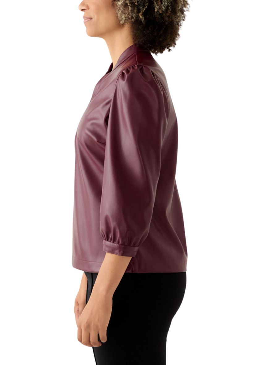 Womens Split Neck Vegan Leather Shirt 