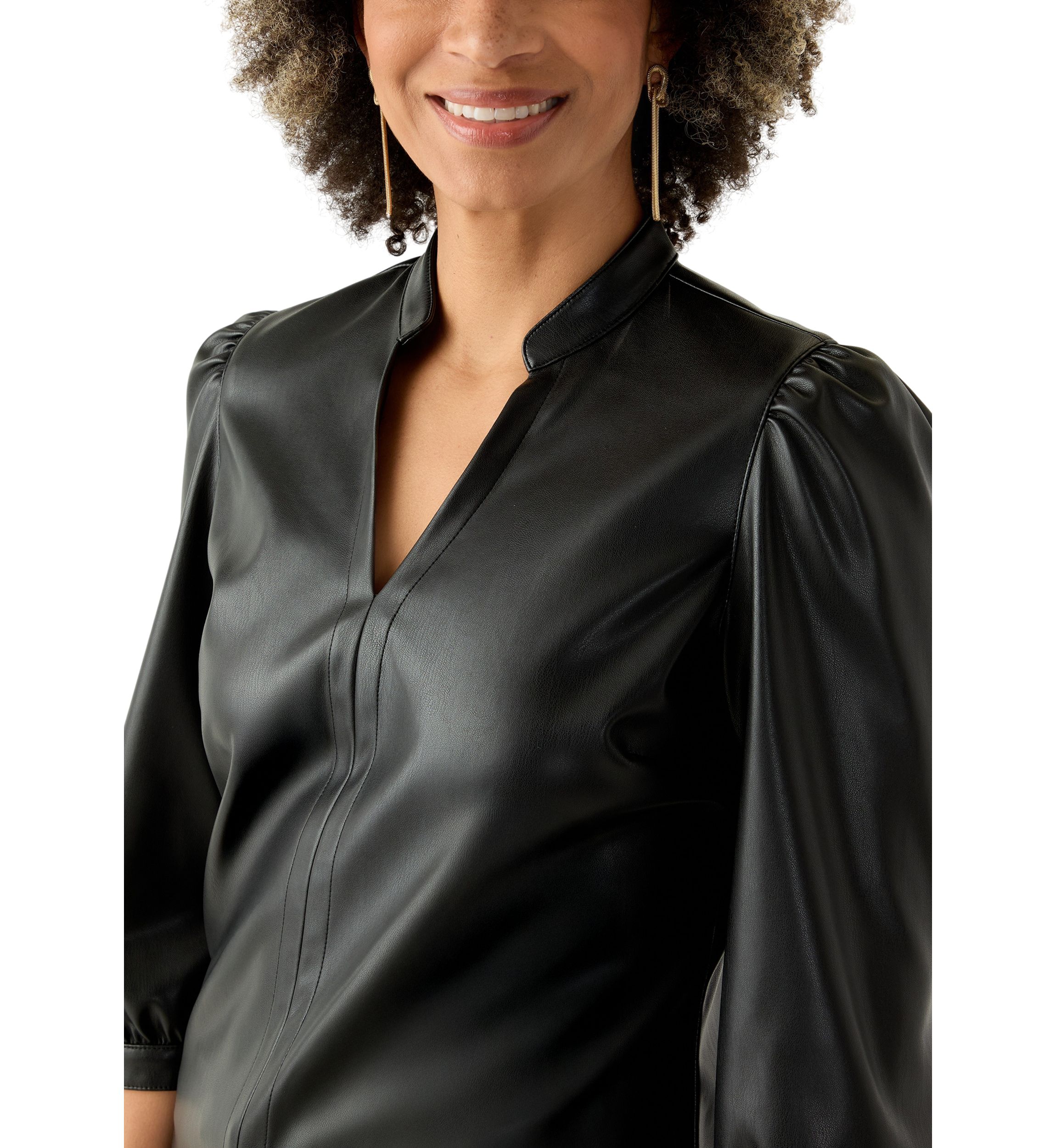 Womens Split Neck Vegan Leather Shirt 