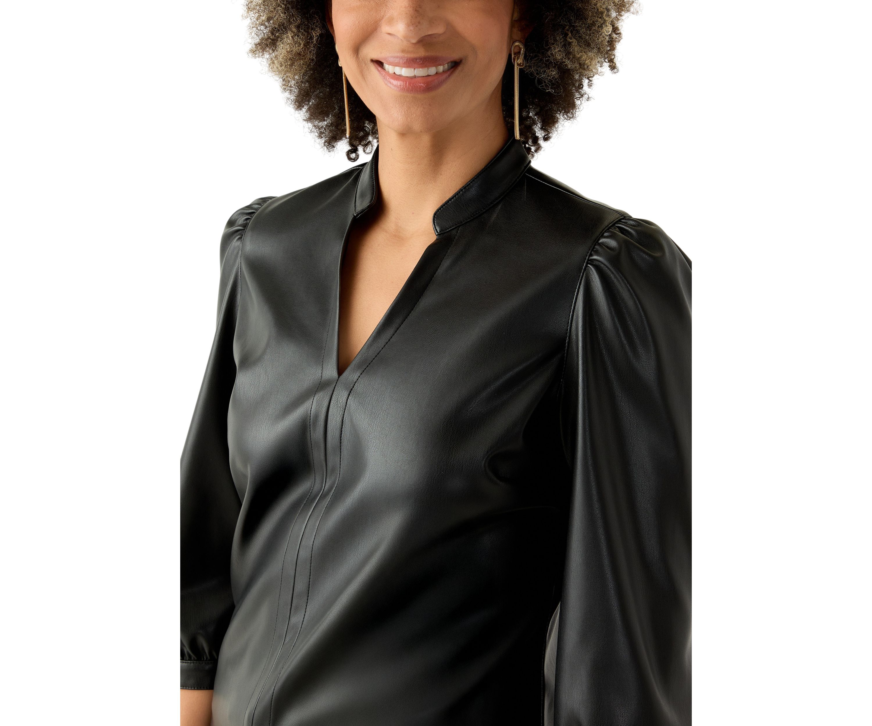 Womens Split Neck Vegan Leather Shirt 