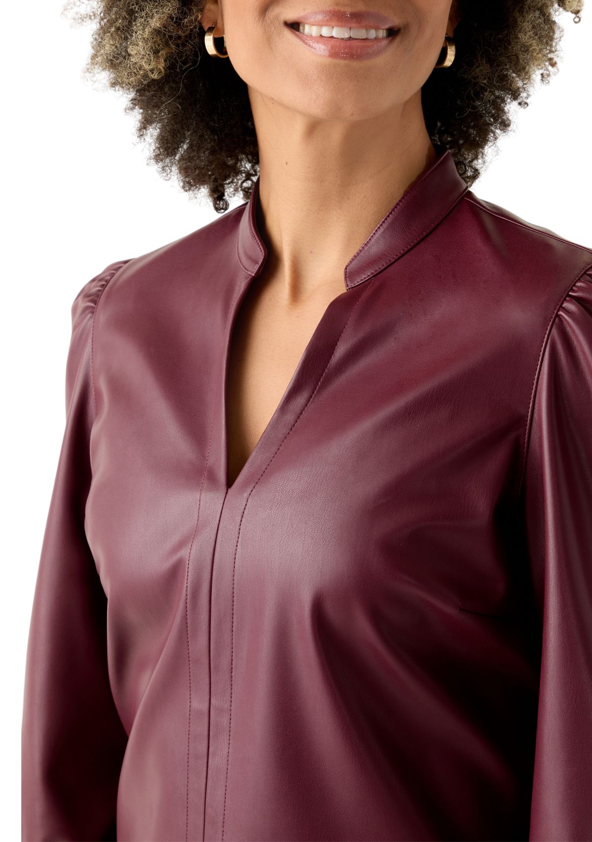 Womens Split Neck Vegan Leather Shirt 