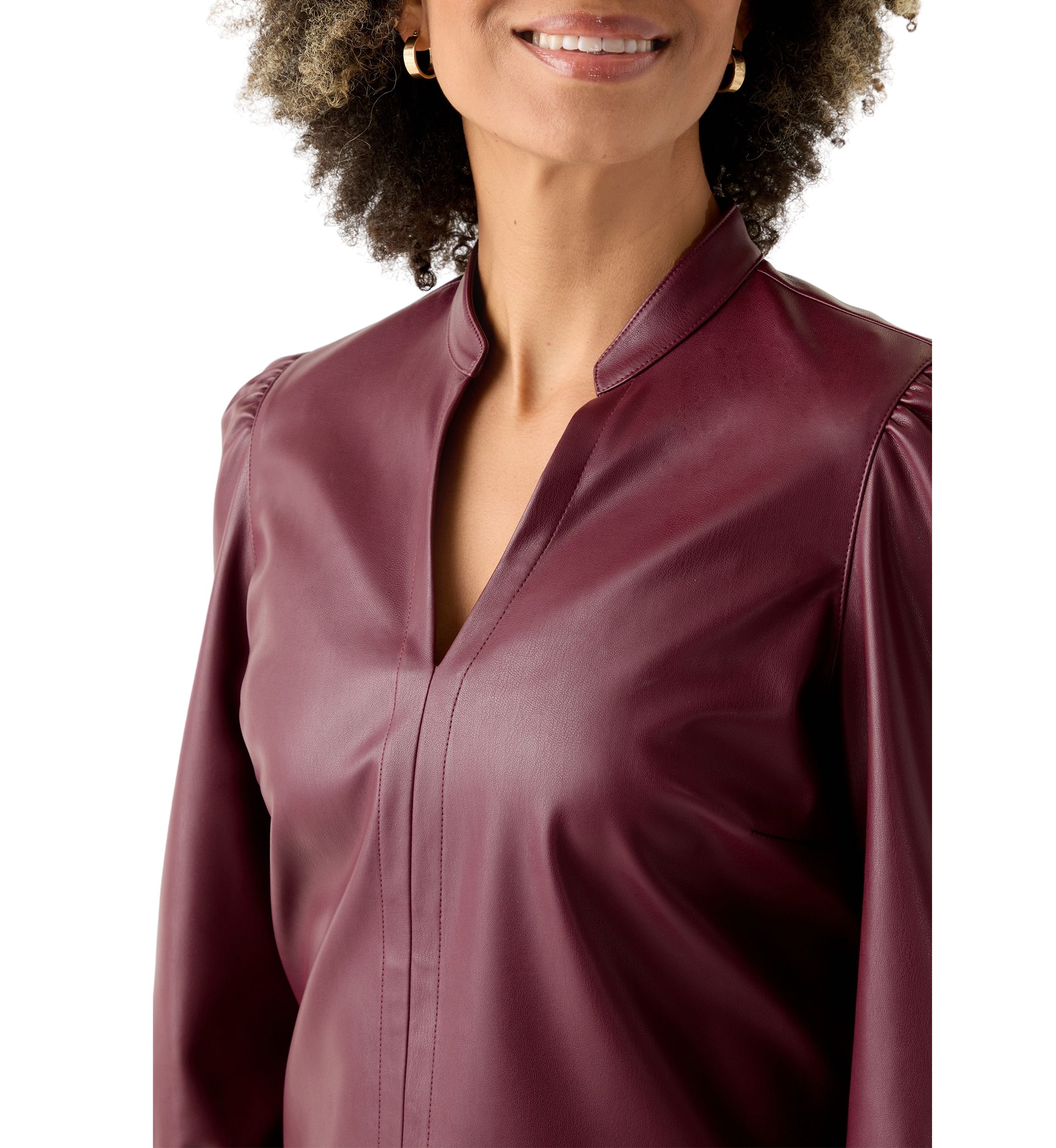 Womens Split Neck Vegan Leather Shirt 