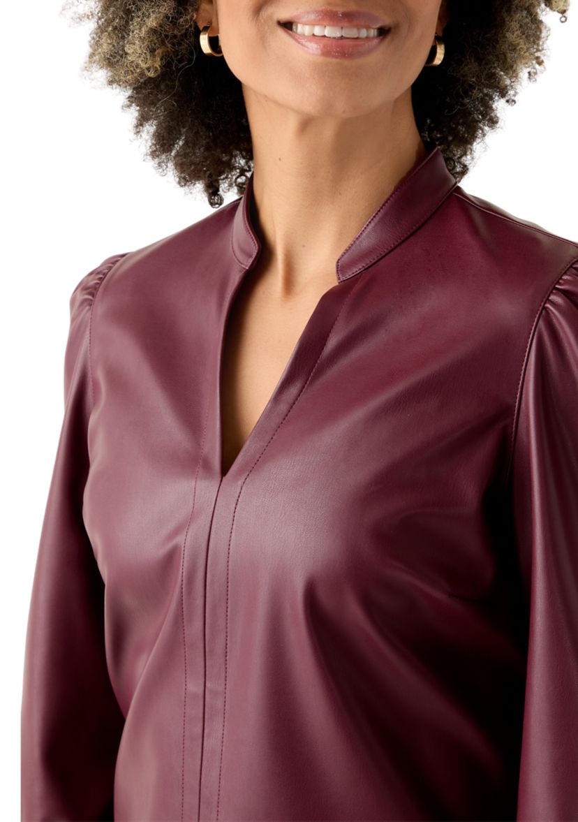 Womens Split Neck Vegan Leather Shirt 
