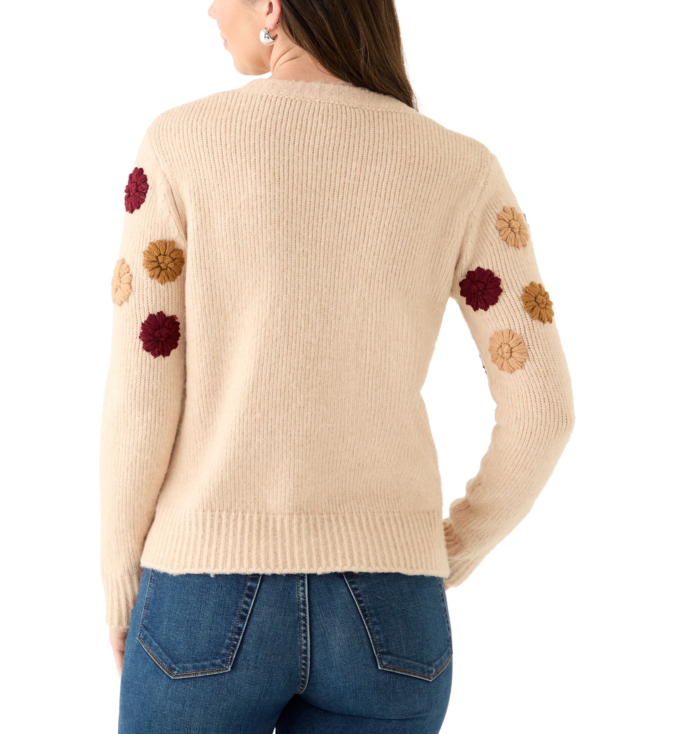 Womens Crew Neck 3D Flower Sweater