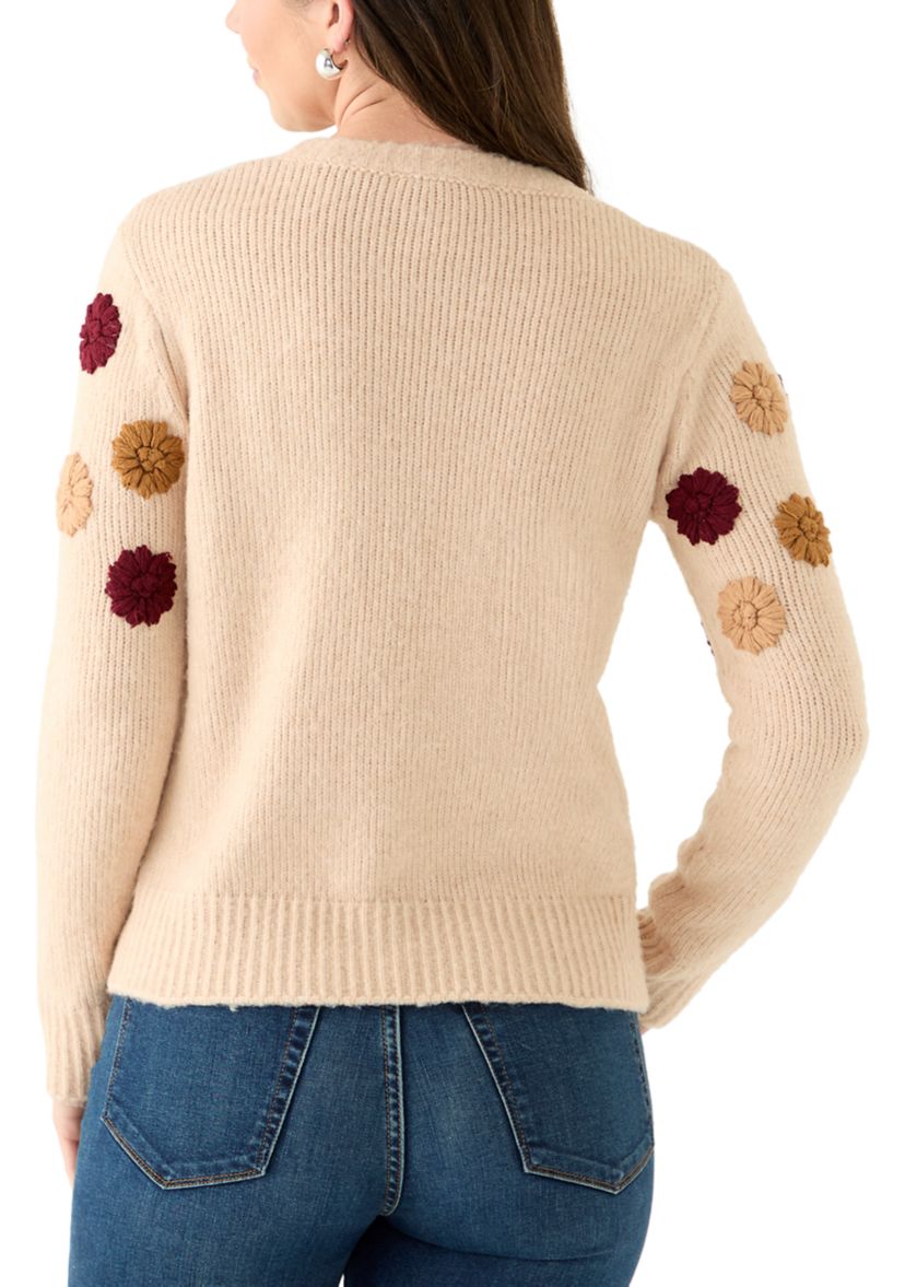 Womens Crew Neck 3D Flower Sweater