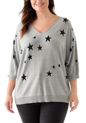PHILOSOPHY BY REPUBLIC Women's Plus Size Elbow Sleeve Sweater Knit, Grey, 3X