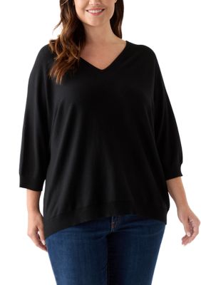 PHILOSOPHY BY REPUBLIC Women's Plus Size Elbow Sleeve Sweater Knit Top, Black, 3X