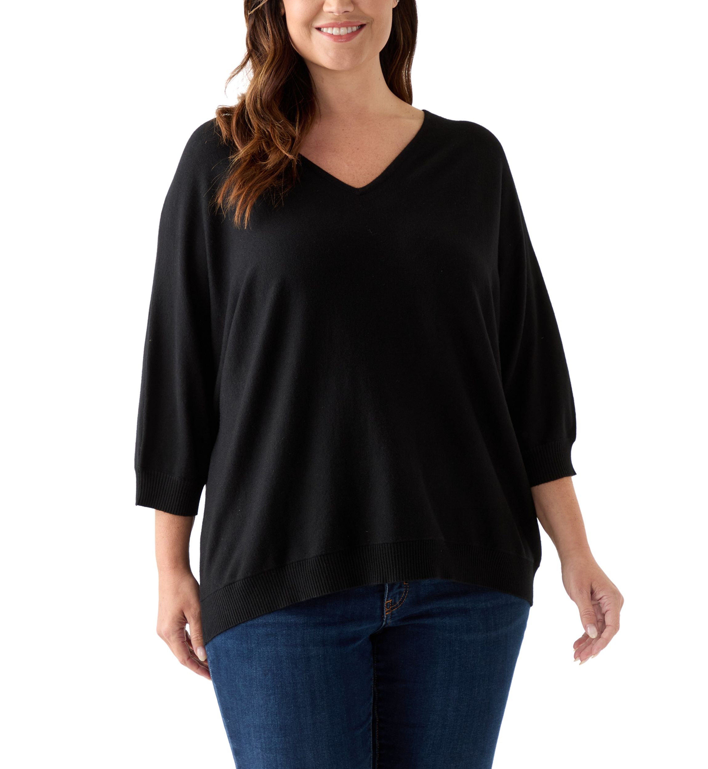 Plus Size Elbow Sleeve Sweater Knit Top
