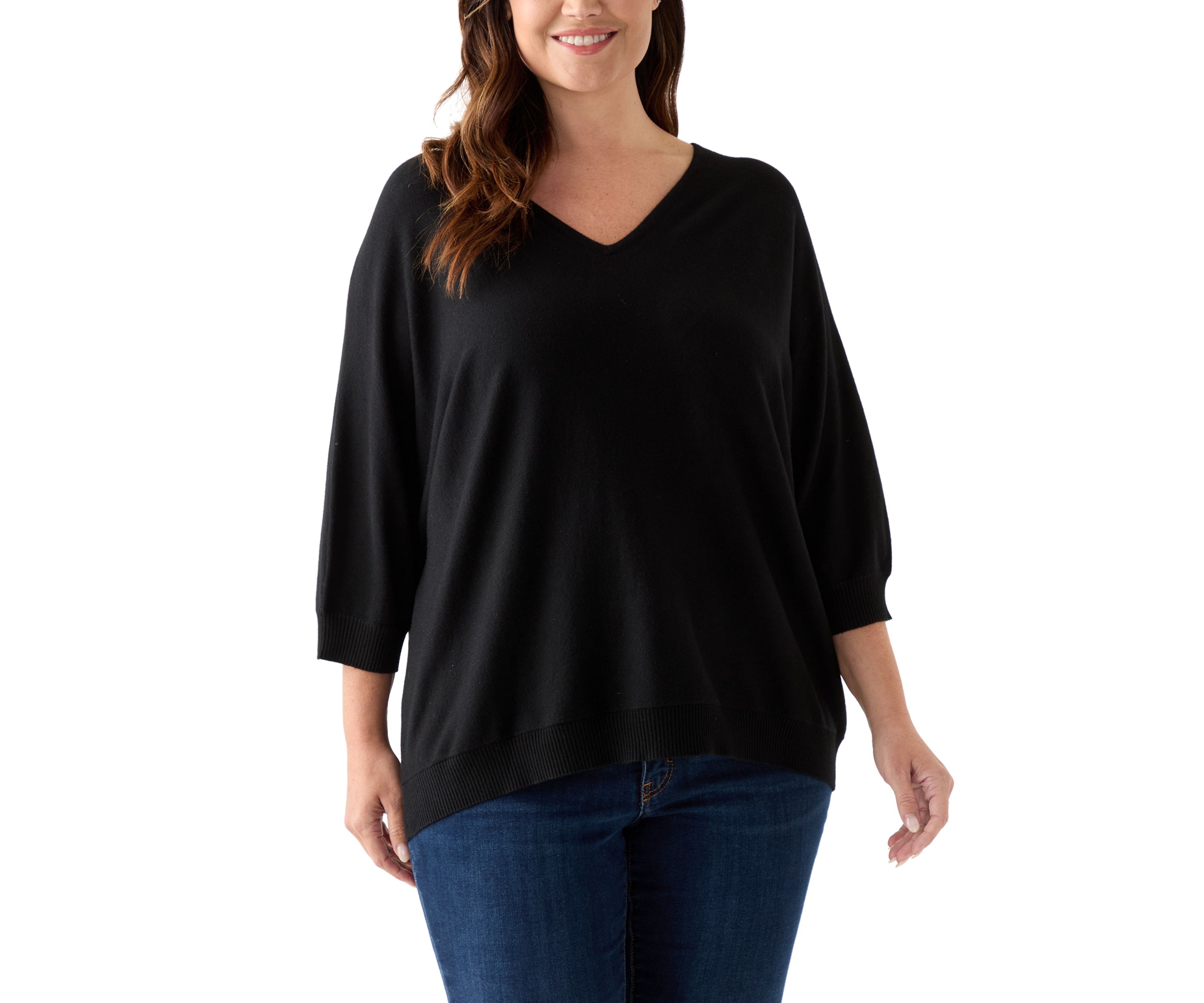 Plus Size Elbow Sleeve Sweater Knit Top