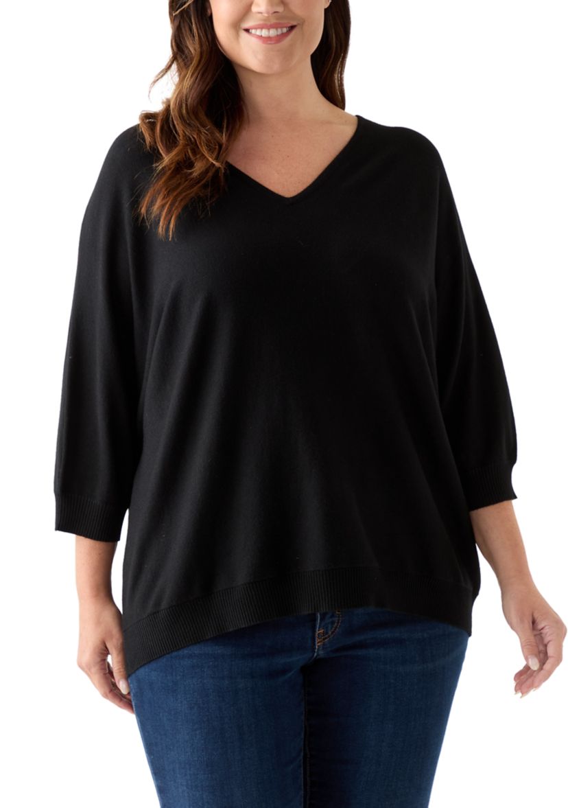 Plus Size Elbow Sleeve Sweater Knit Top