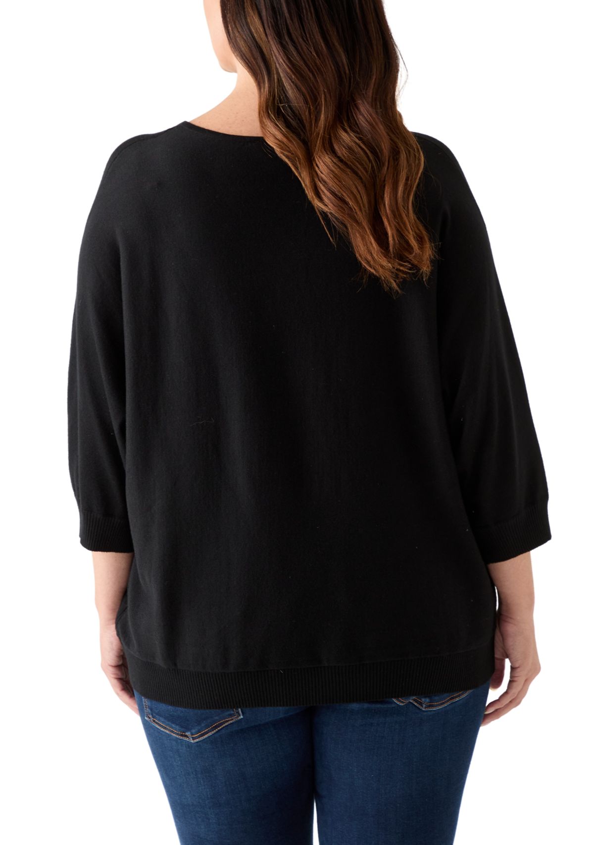 Plus Size Elbow Sleeve Sweater Knit Top