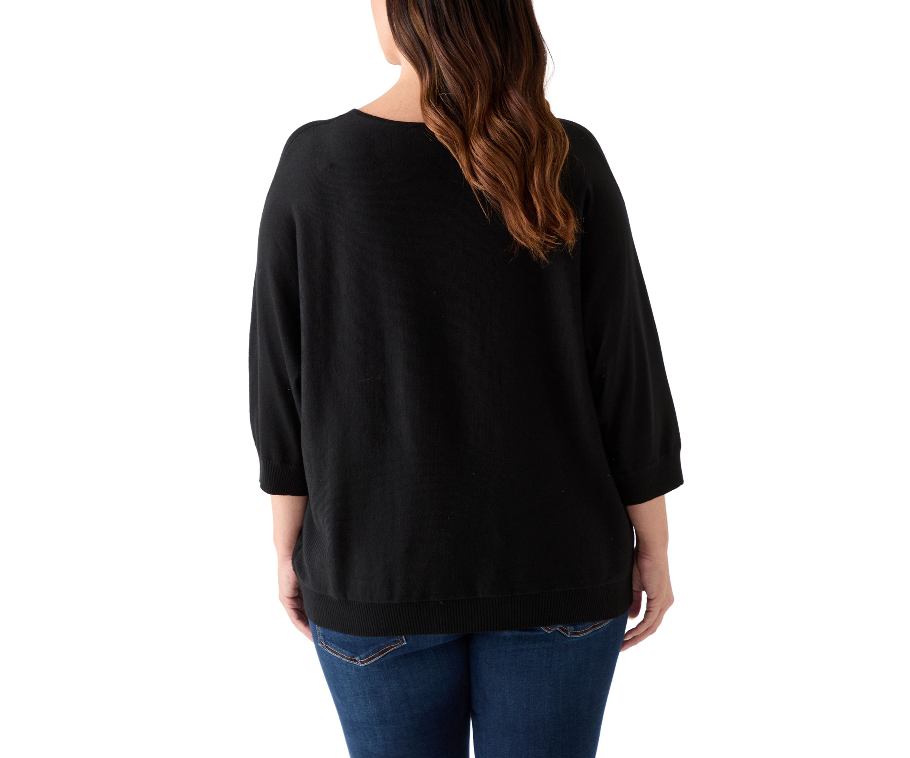 Plus Size Elbow Sleeve Sweater Knit Top