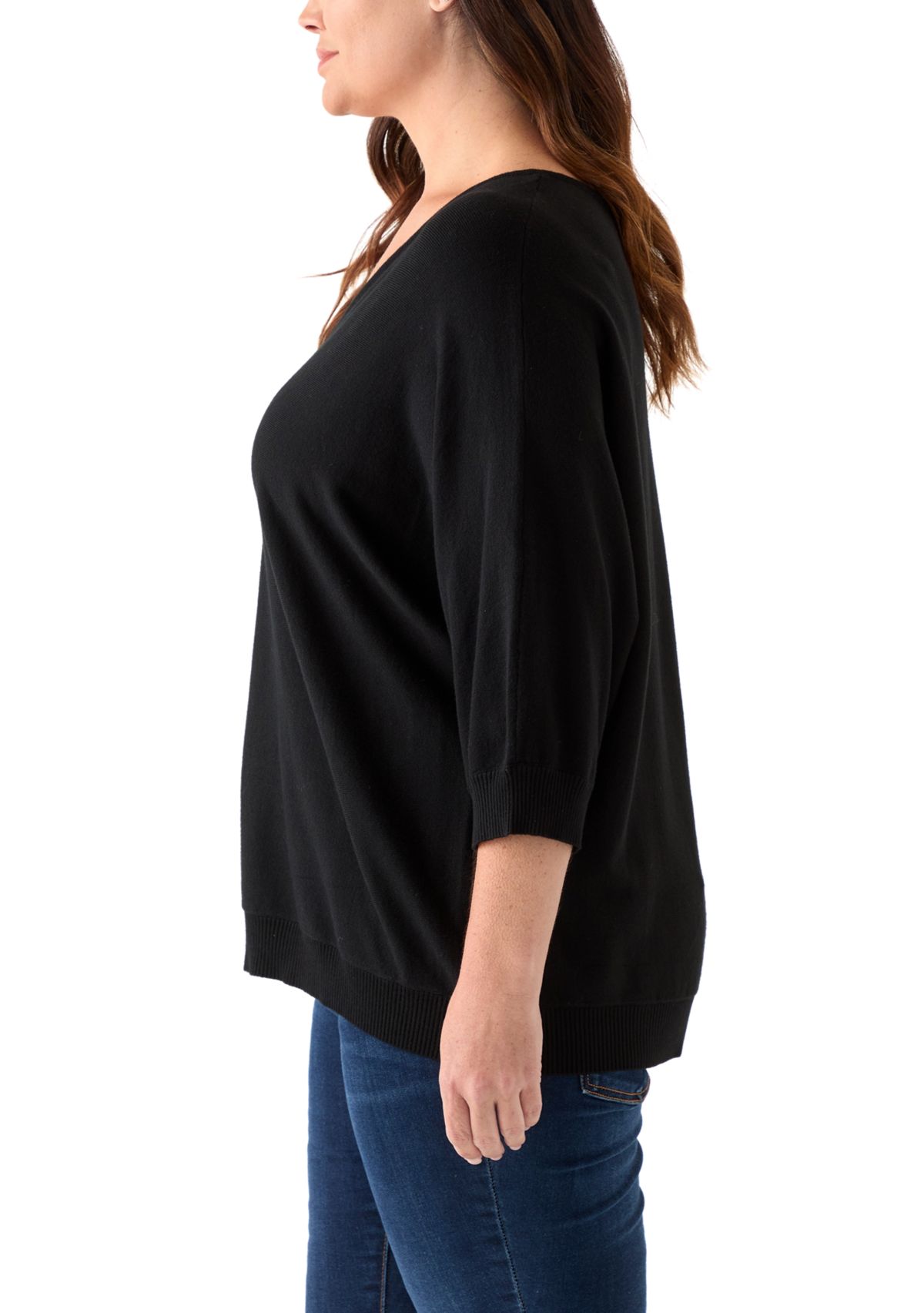 Plus Size Elbow Sleeve Sweater Knit Top
