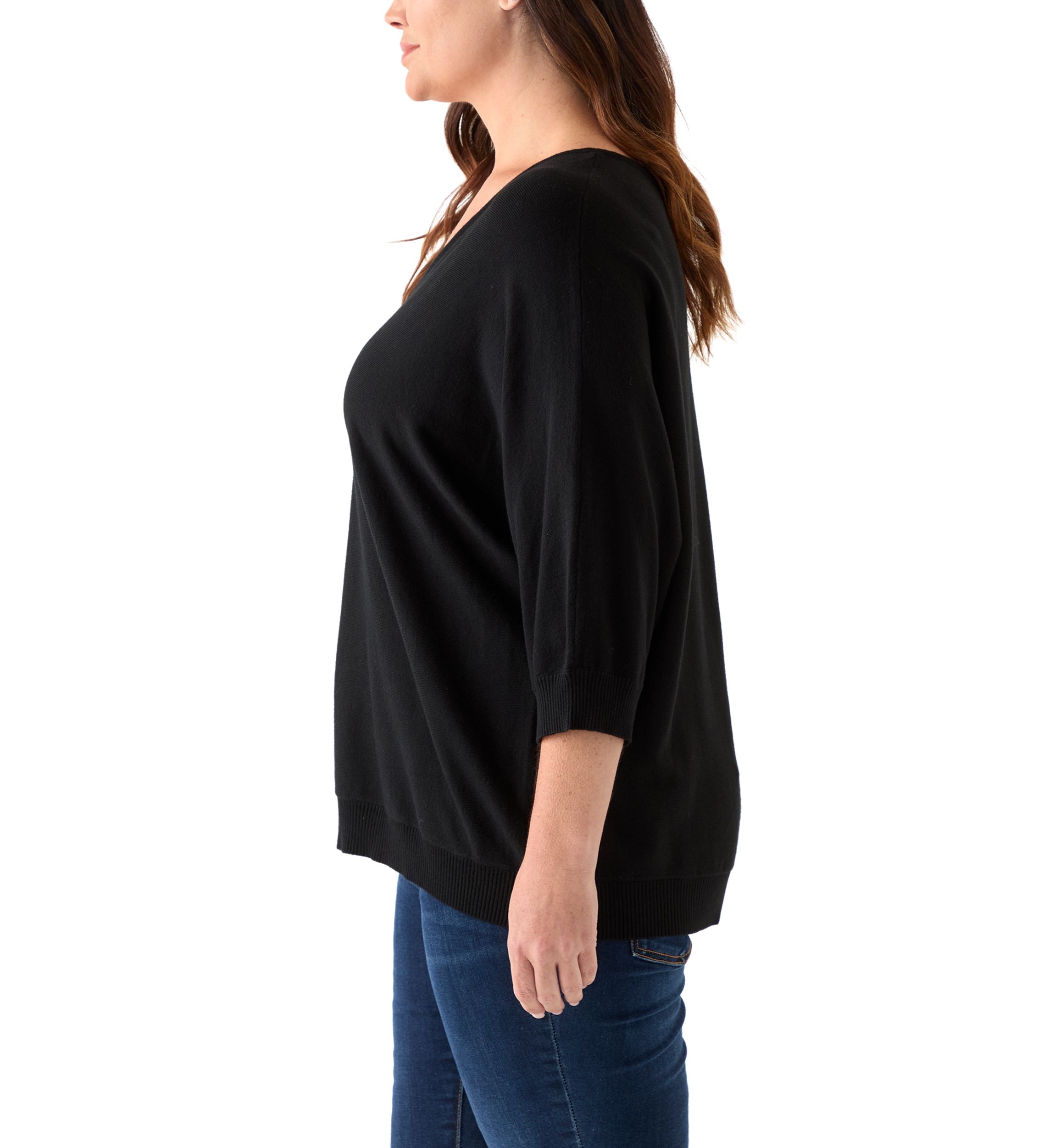 Plus Size Elbow Sleeve Sweater Knit Top