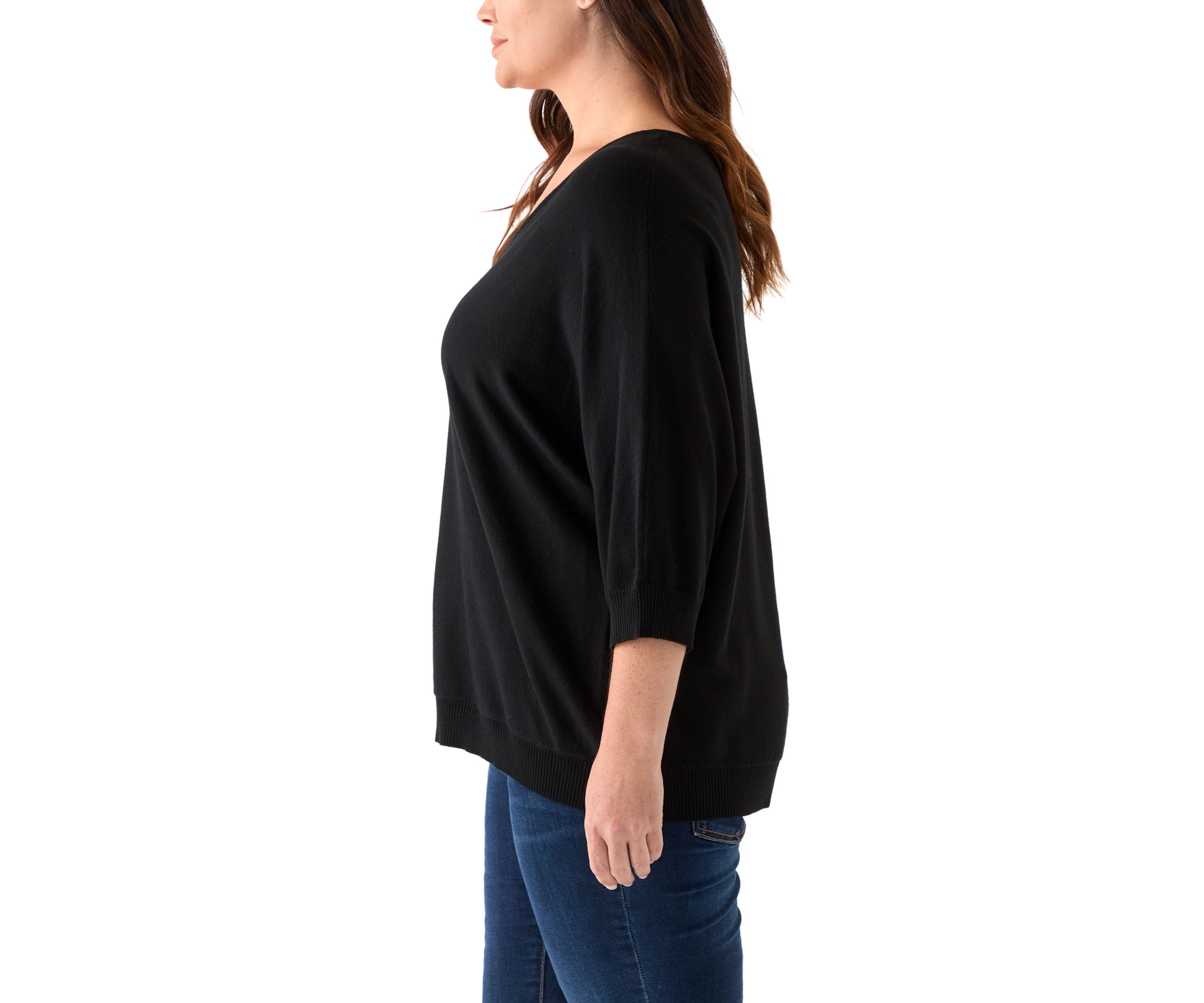 Plus Size Elbow Sleeve Sweater Knit Top