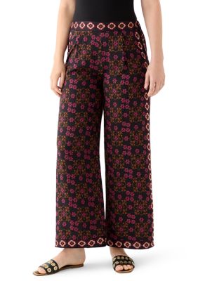PHILOSOPHY BY REPUBLIC Women's Wide Leg Pull On Bordered Printed Pants