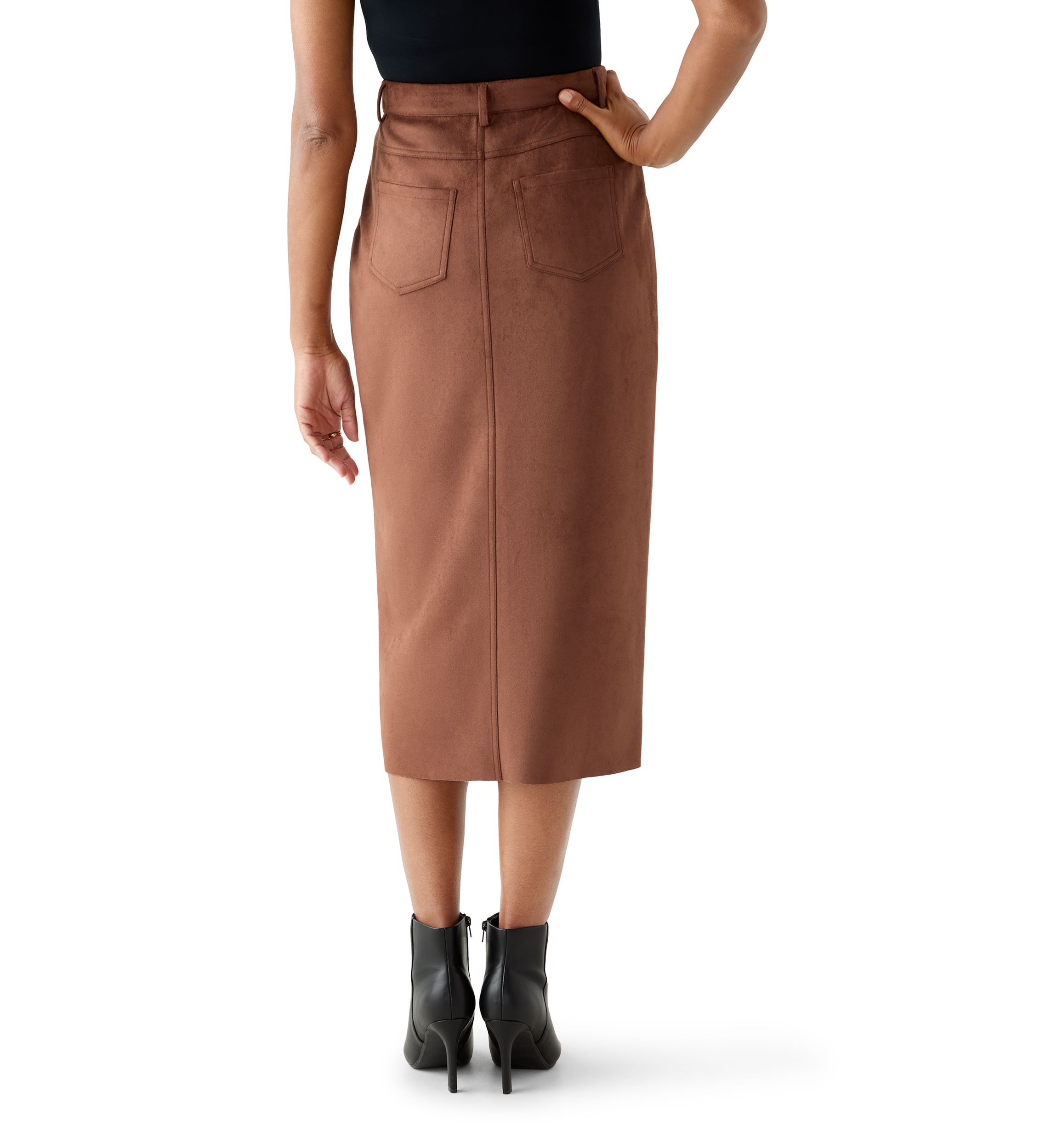 Womens Slit Front 5-Pocket Vegan Suede Skirt