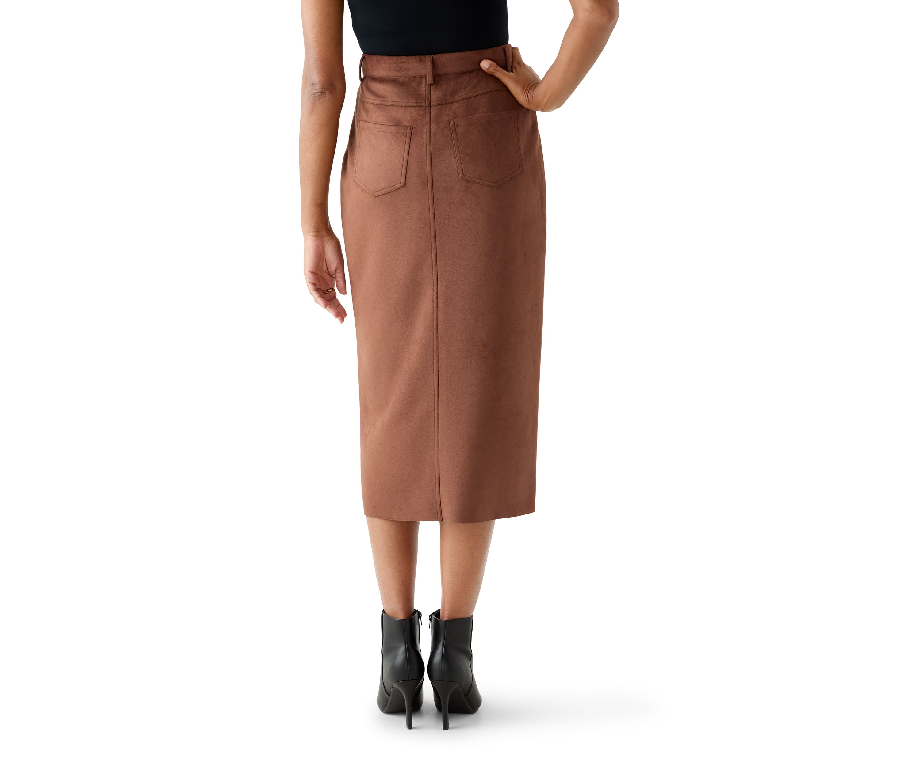 Womens Slit Front 5-Pocket Vegan Suede Skirt