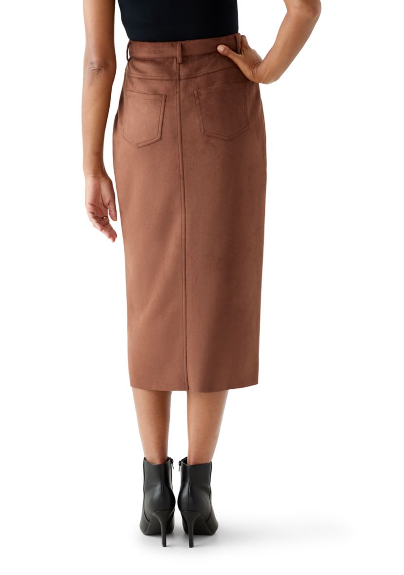Womens Slit Front 5-Pocket Vegan Suede Skirt