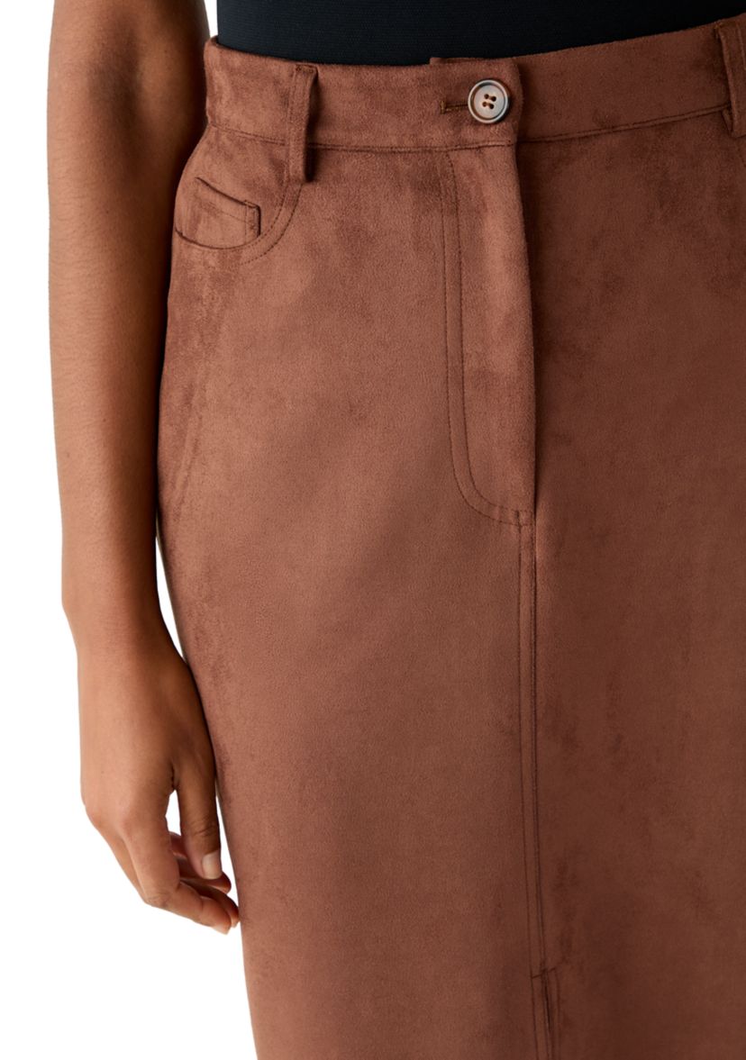 Womens Slit Front 5-Pocket Vegan Suede Skirt