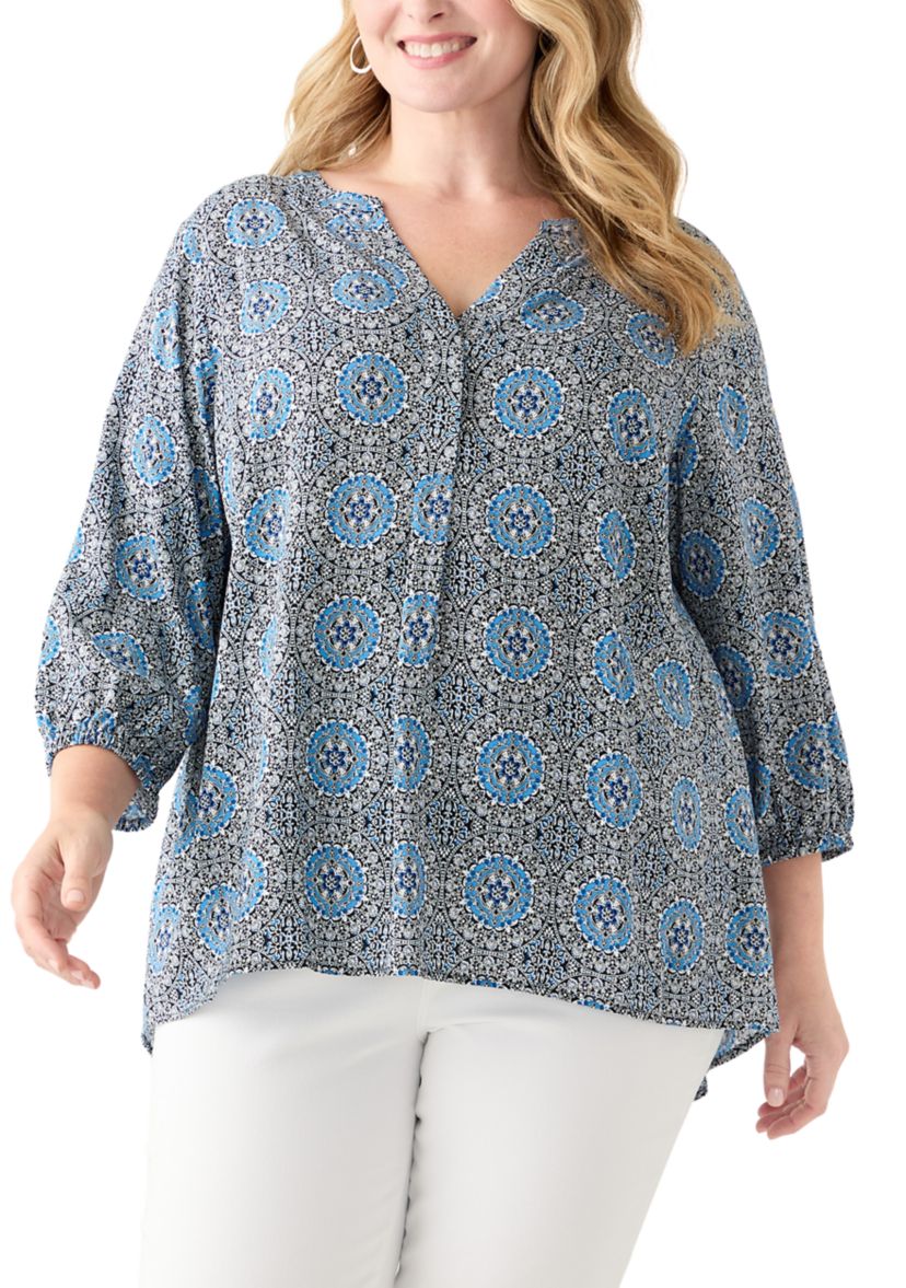 Plus Size Three-Quarter Sleeve Popover Top