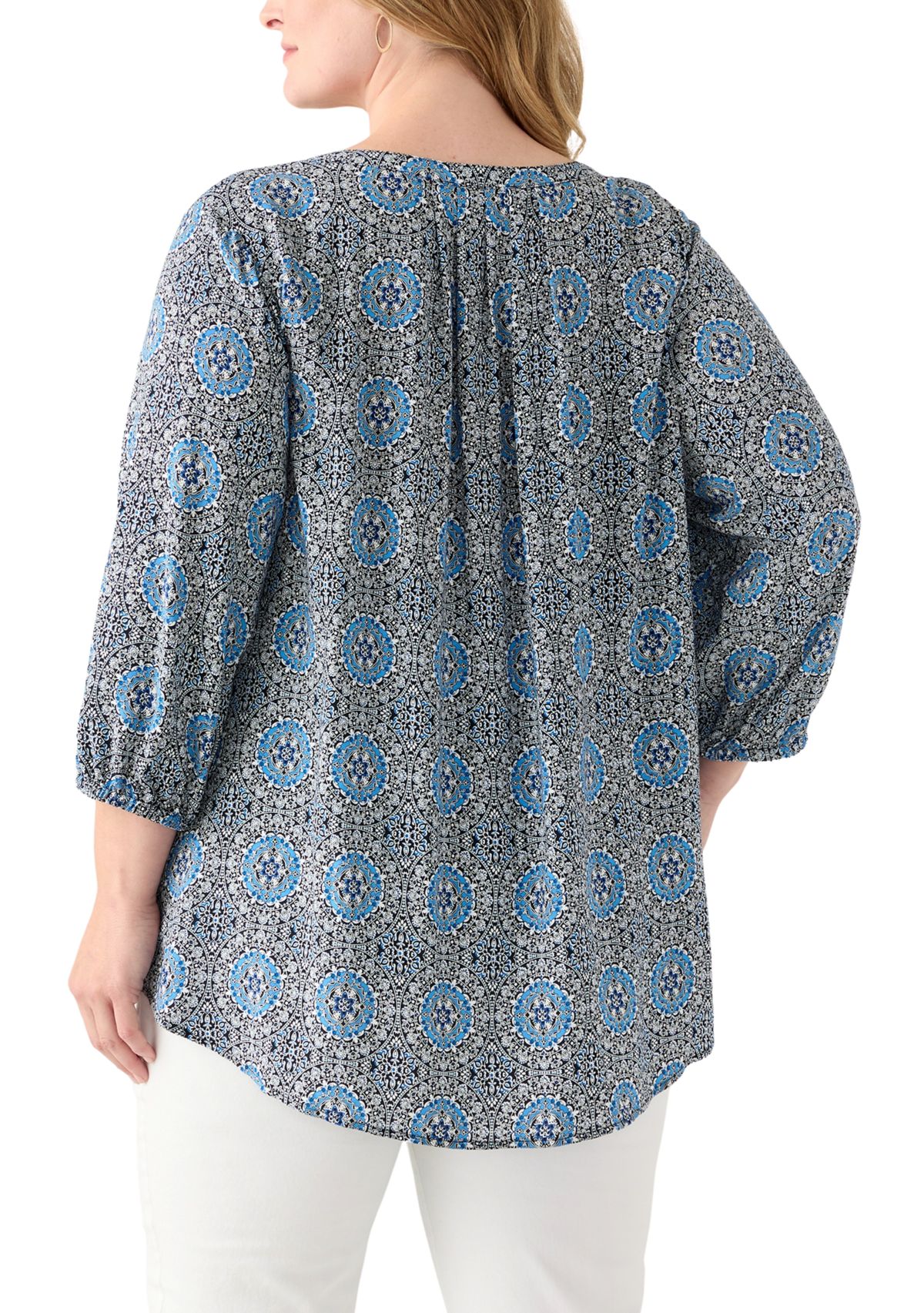 Plus Size Three-Quarter Sleeve Popover Top