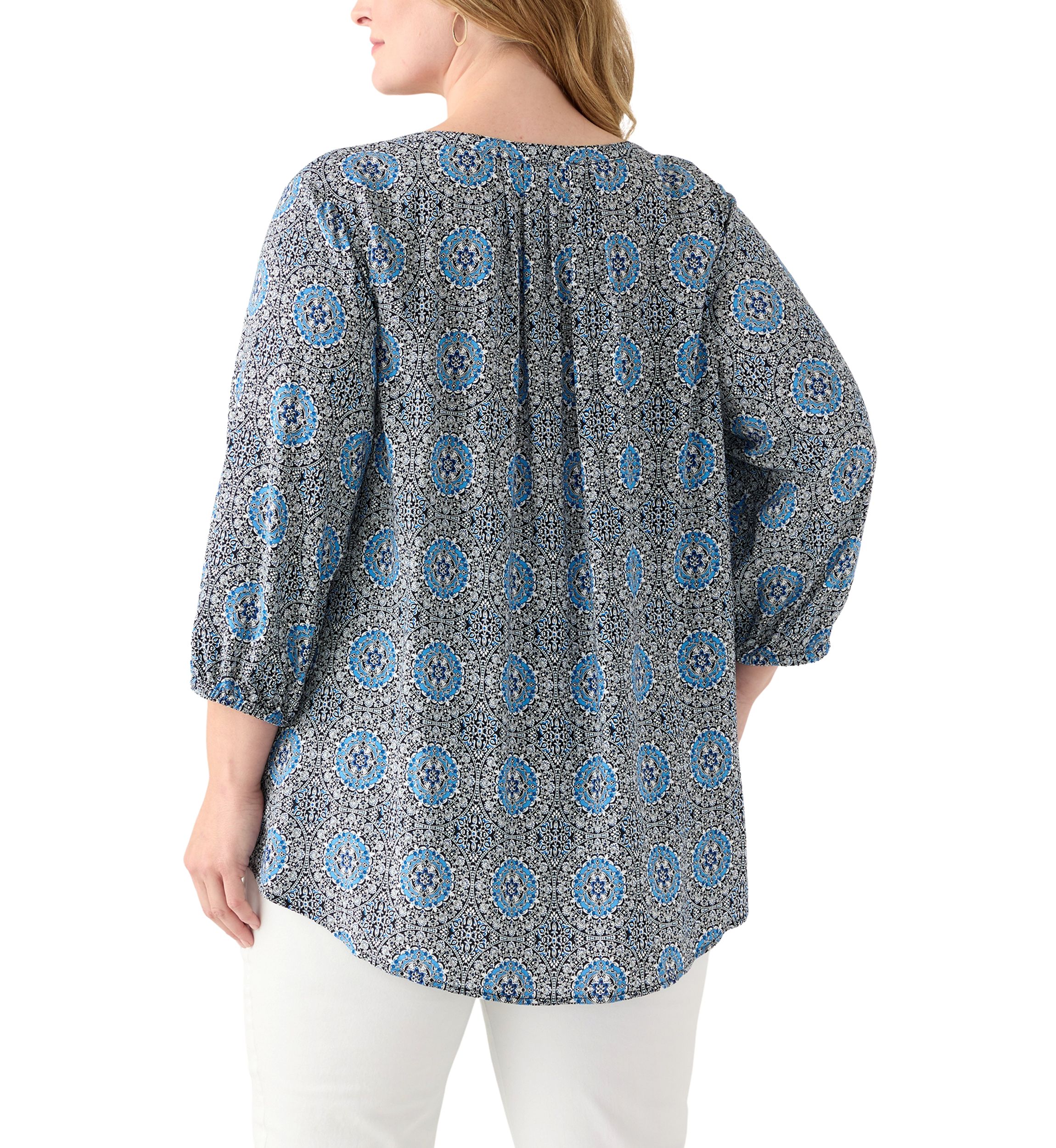 Plus Size Three-Quarter Sleeve Popover Top