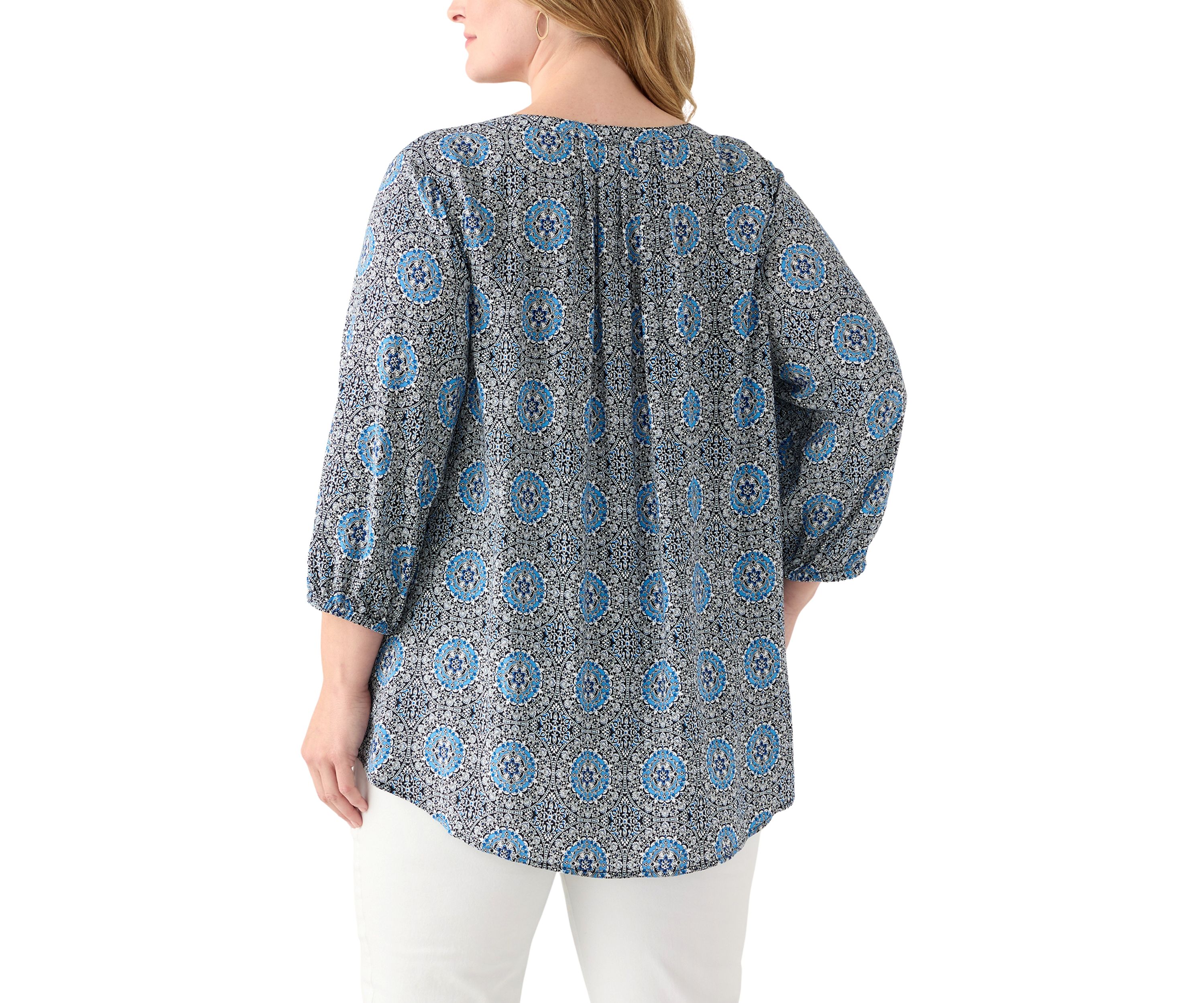Plus Size Three-Quarter Sleeve Popover Top
