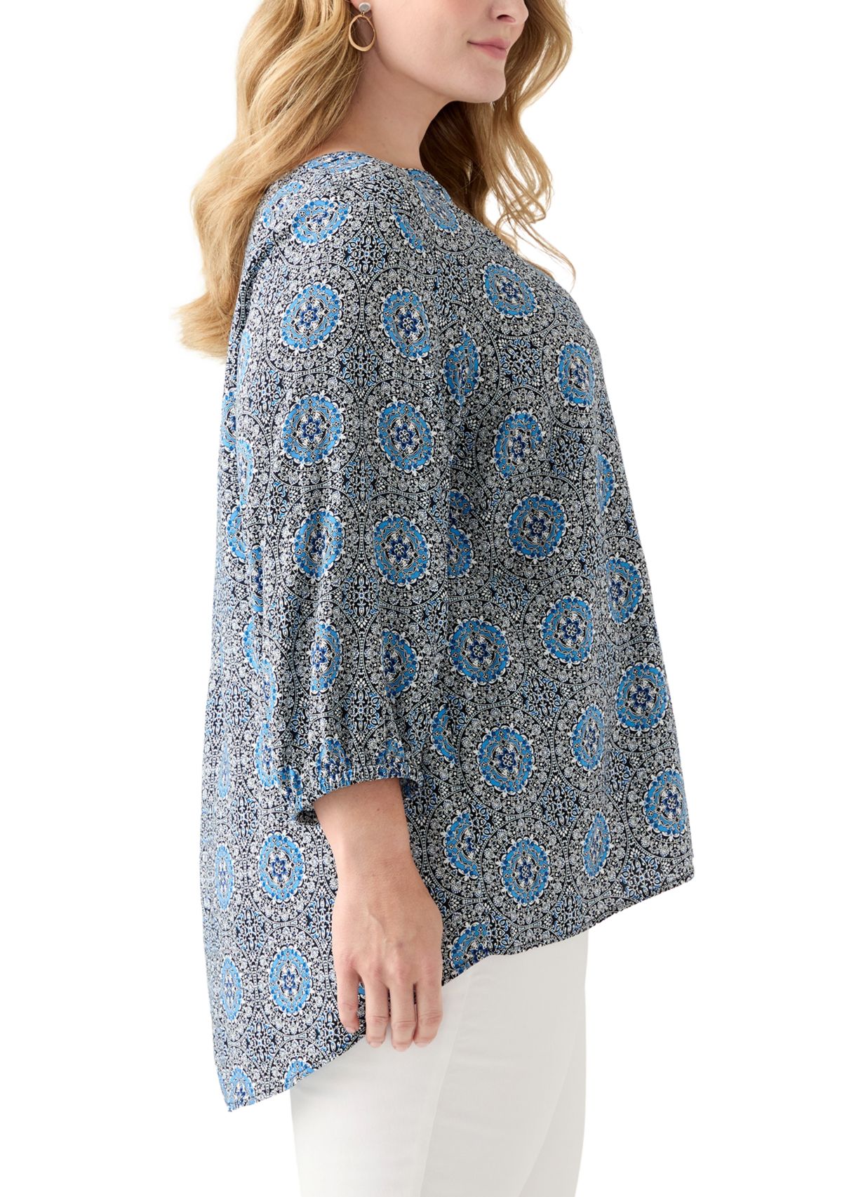 Plus Size Three-Quarter Sleeve Popover Top