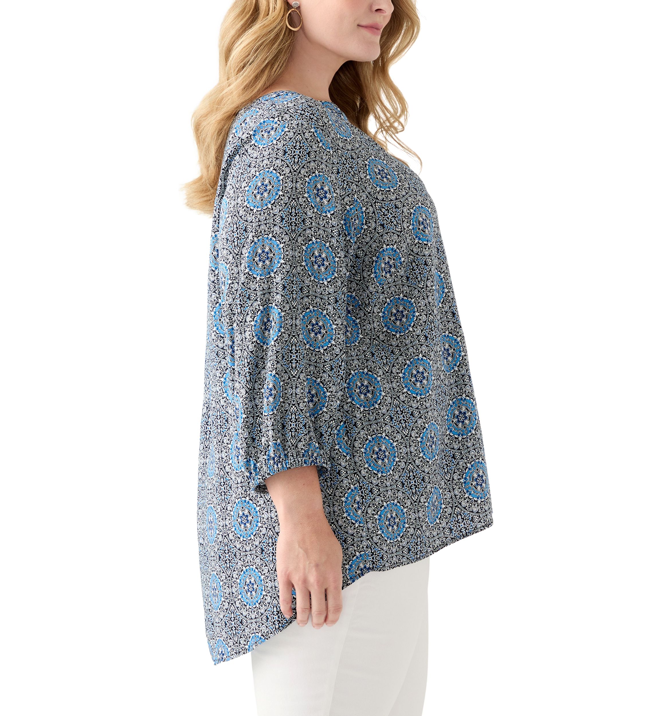 Plus Size Three-Quarter Sleeve Popover Top